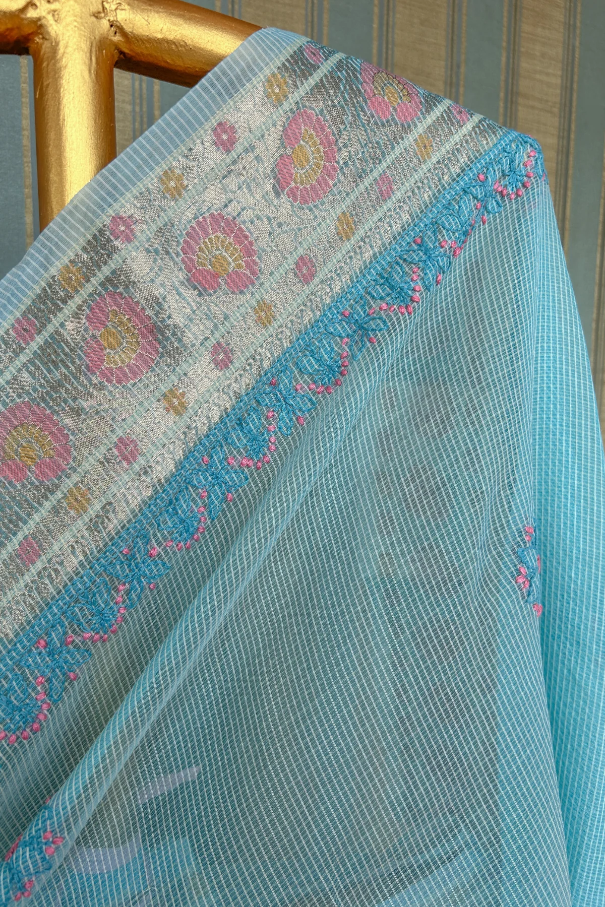 Arsh Hand Embroidered Chikankari Banaras Kota Silk Saree - Image 4