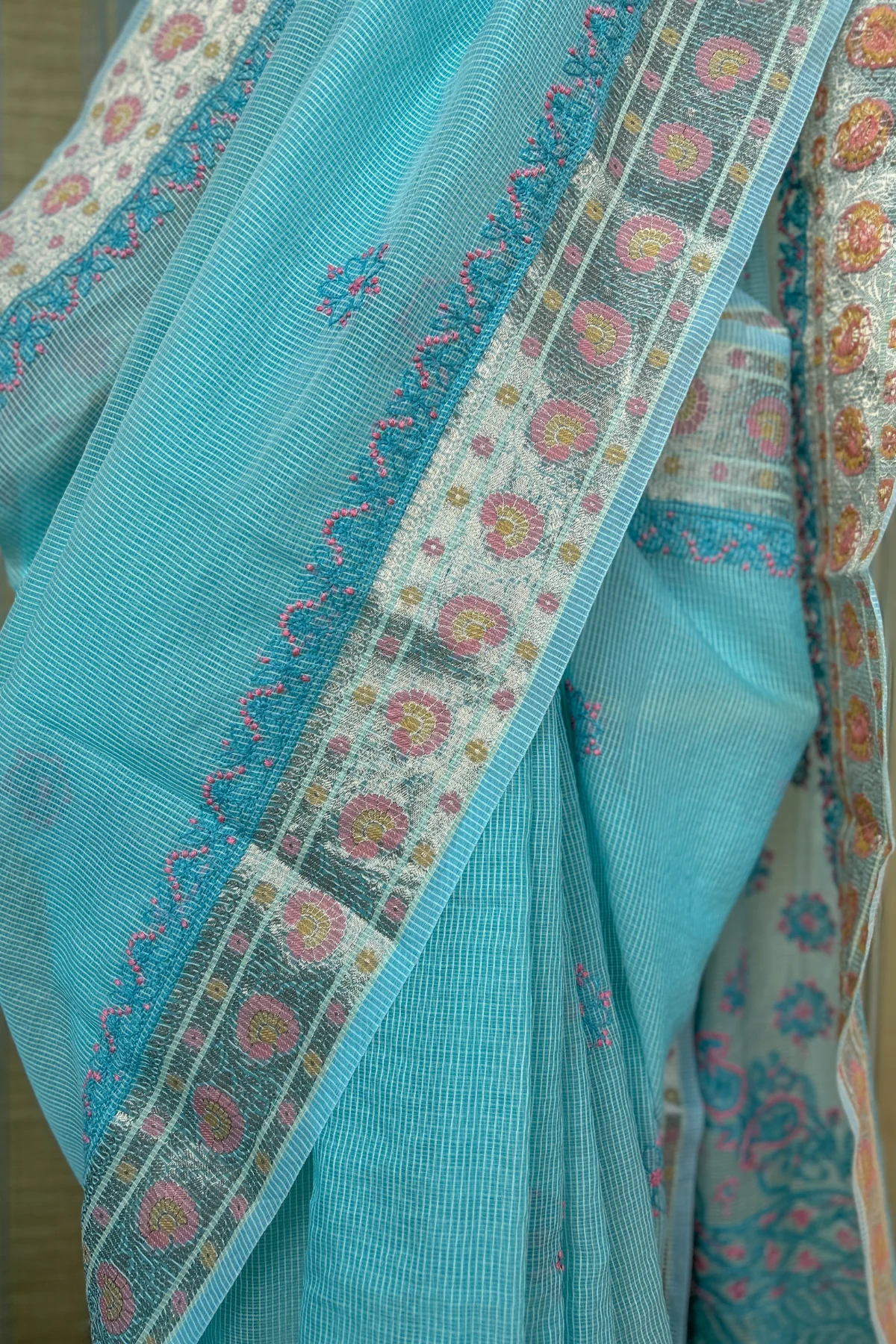 Arsh Hand Embroidered Chikankari Banaras Kota Silk Saree - Image 5