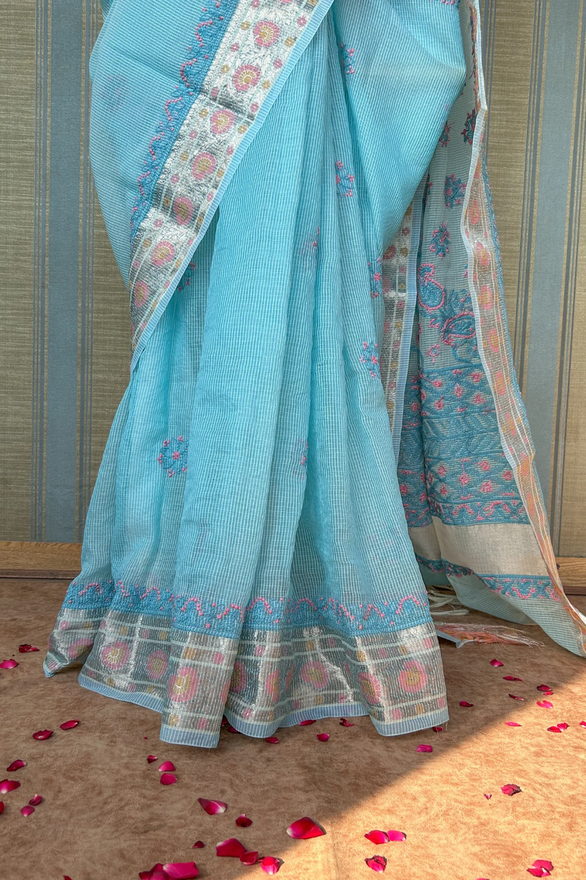 Arsh Hand Embroidered Chikankari Banaras Kota Silk Saree - Image 6