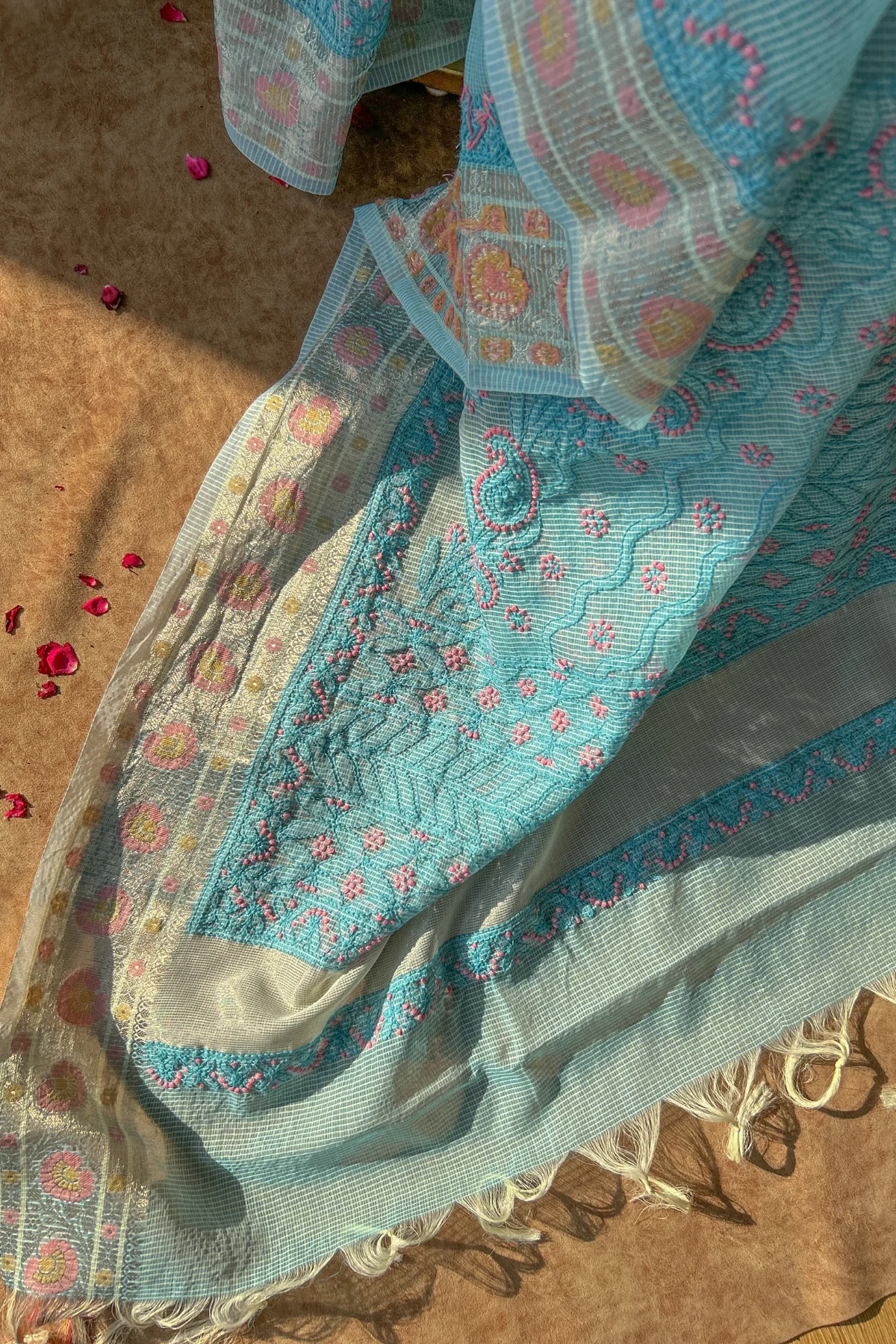 Arsh Hand Embroidered Chikankari Banaras Kota Silk Saree - Image 7