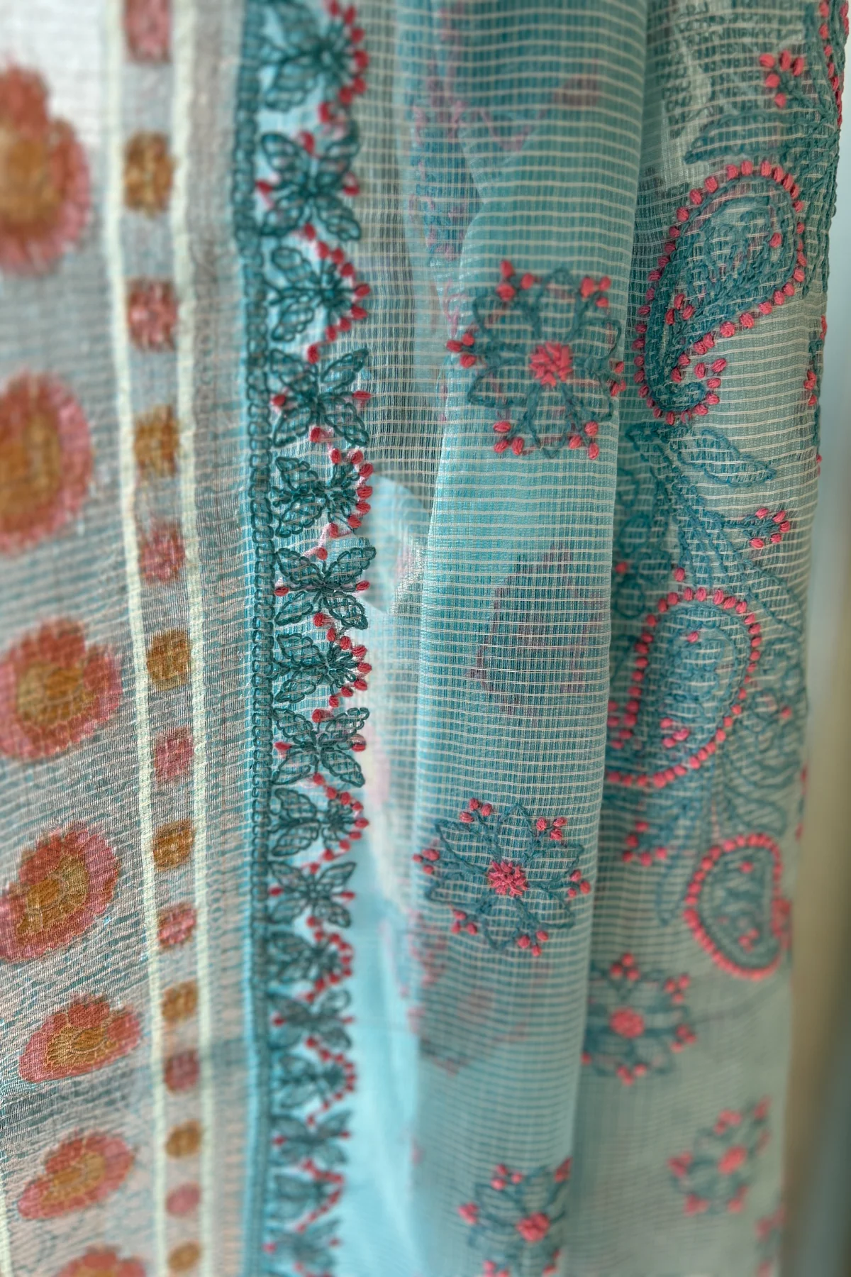 Arsh Hand Embroidered Chikankari Banaras Kota Silk Saree - Image 9