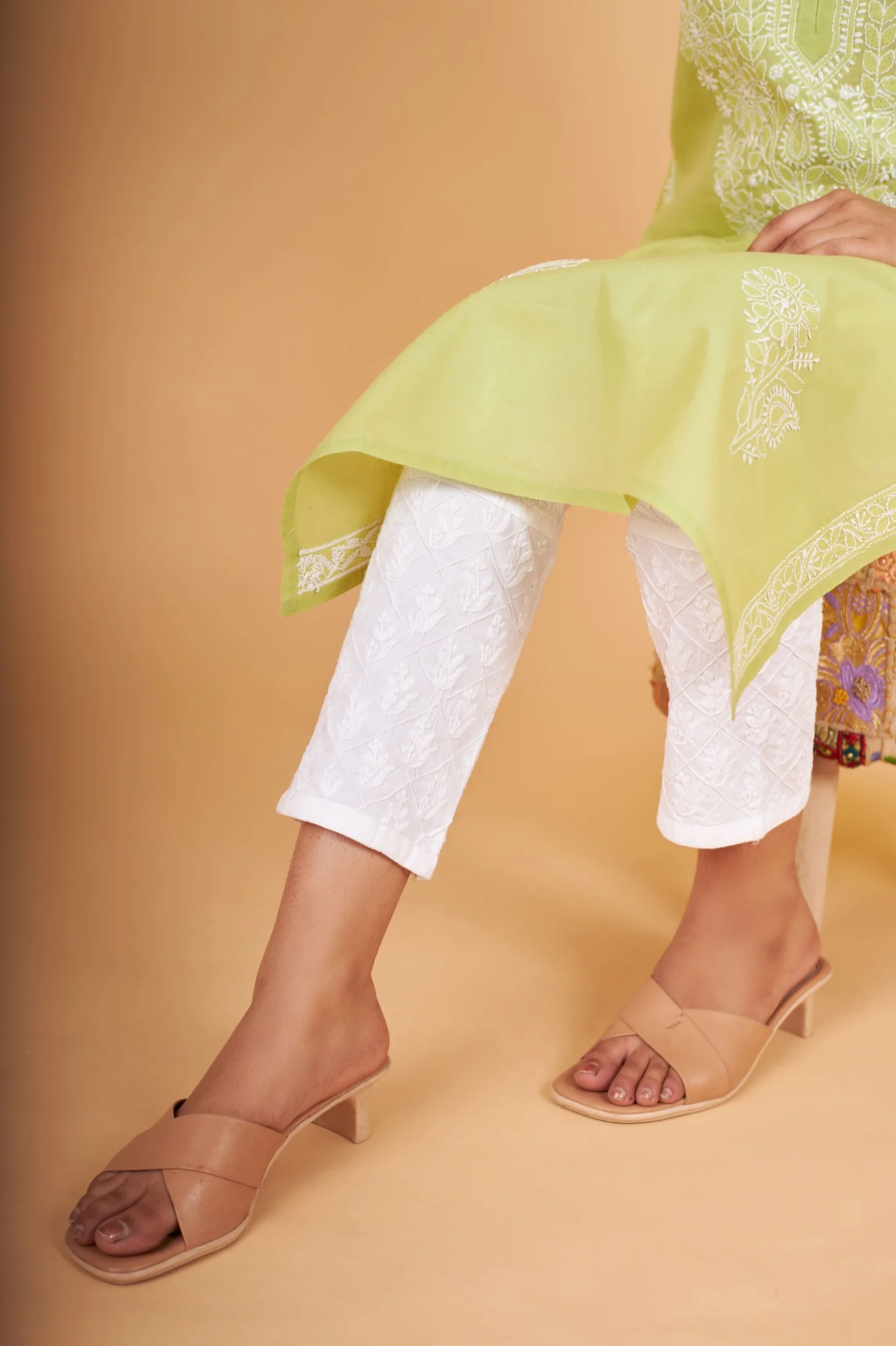 Arsh Handcrafted Pintuck Stretchable Cotton Chikankari Pant - Image 2