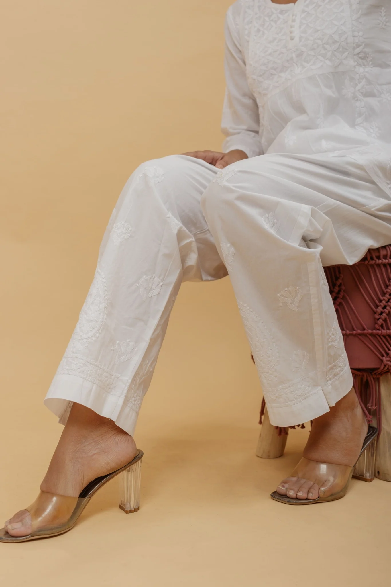 Arsh Handcrafted Pure Cotton Kairi Design Chikankari Pant - Image 2