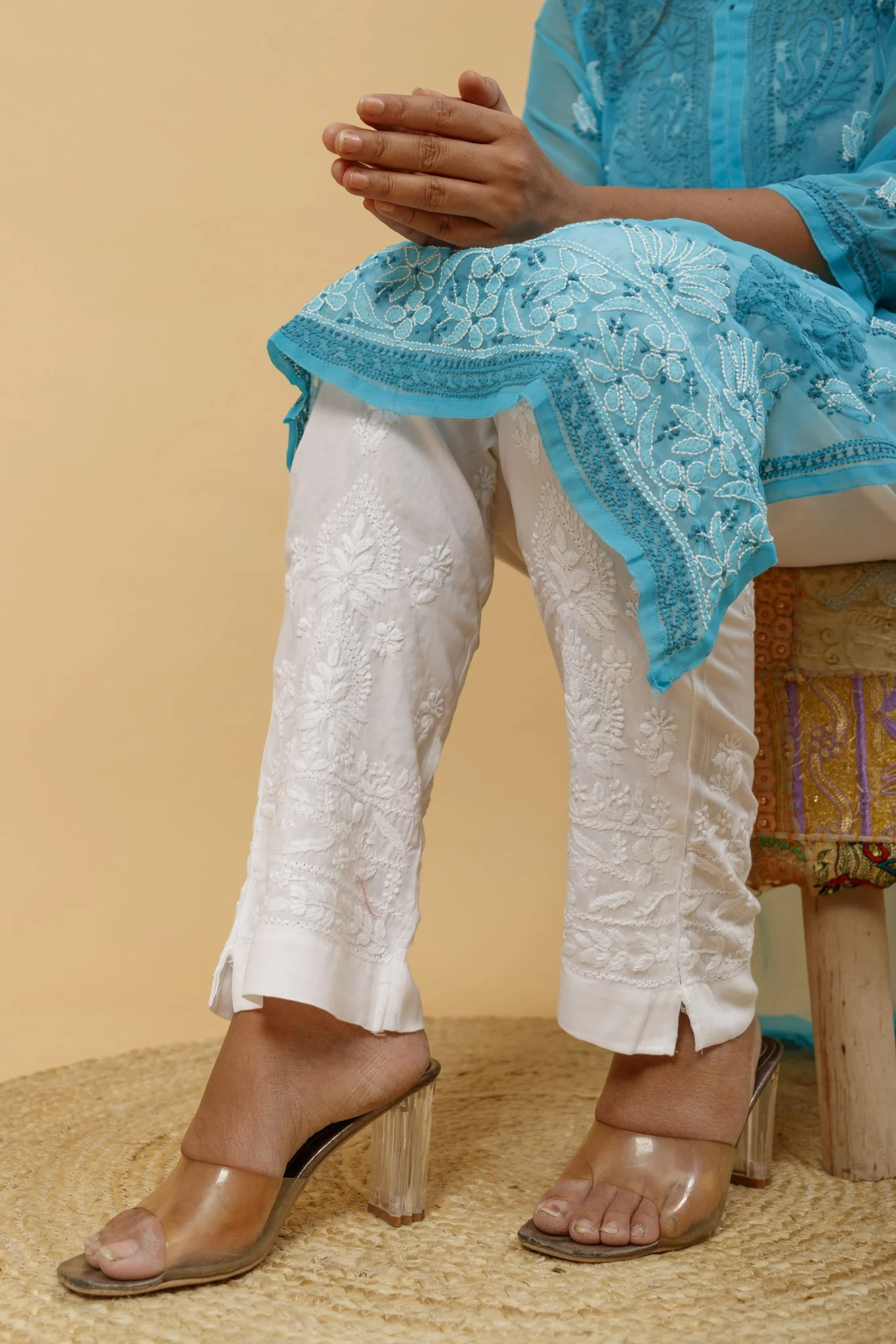 Arsh Handcrafted White Rayon Chikankari Pant - Image 2
