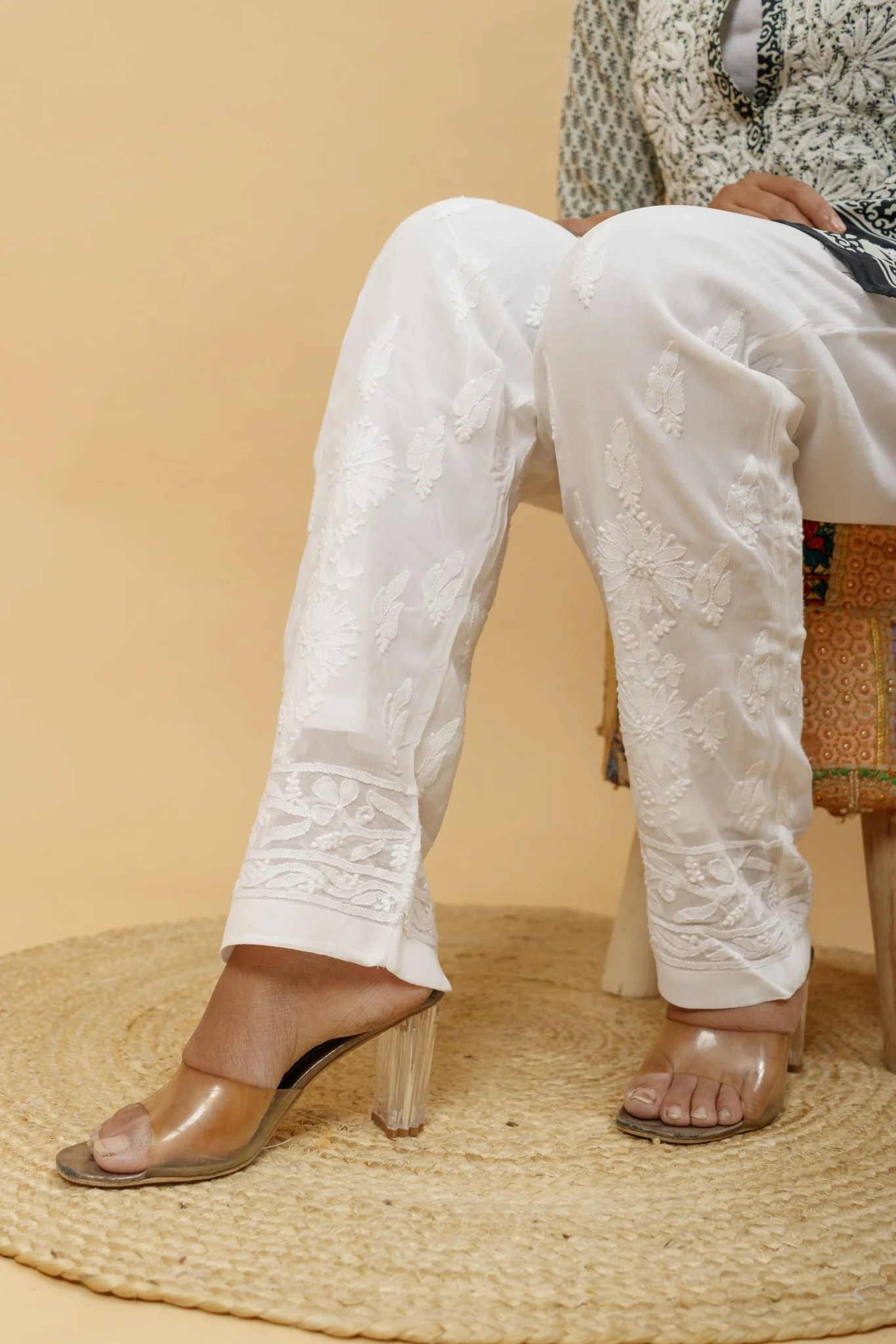 Arsh Handcrafted Pure Viscose Georgette Chikankari Pant - Image 2