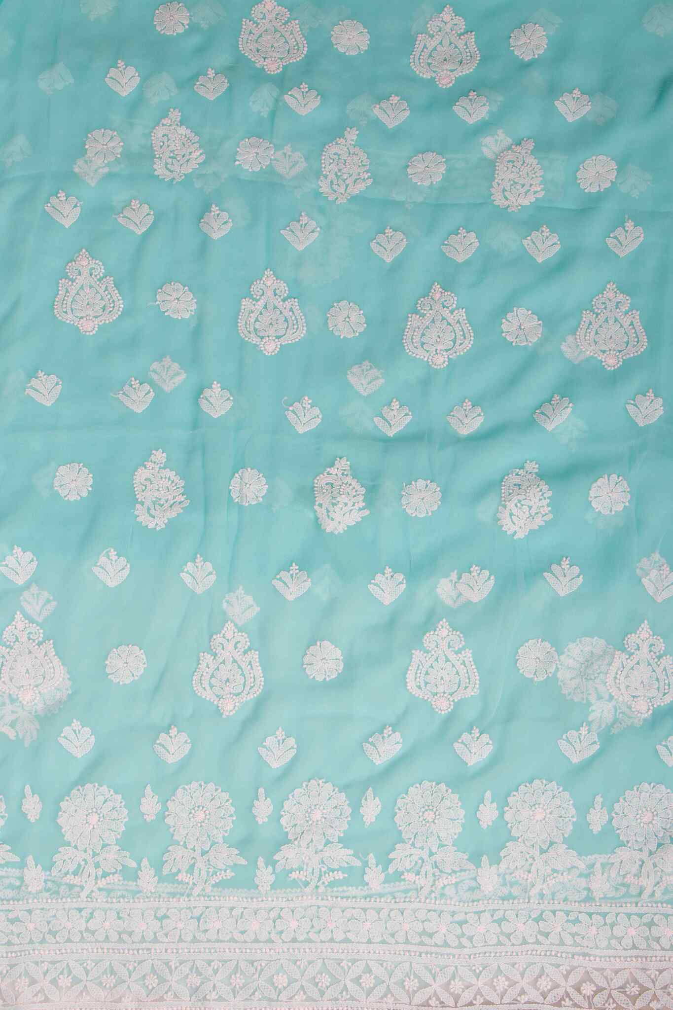 Arsh Handcrafted Sea Green Georgette Unstitched Chikankari 3pc Suit - Image 2