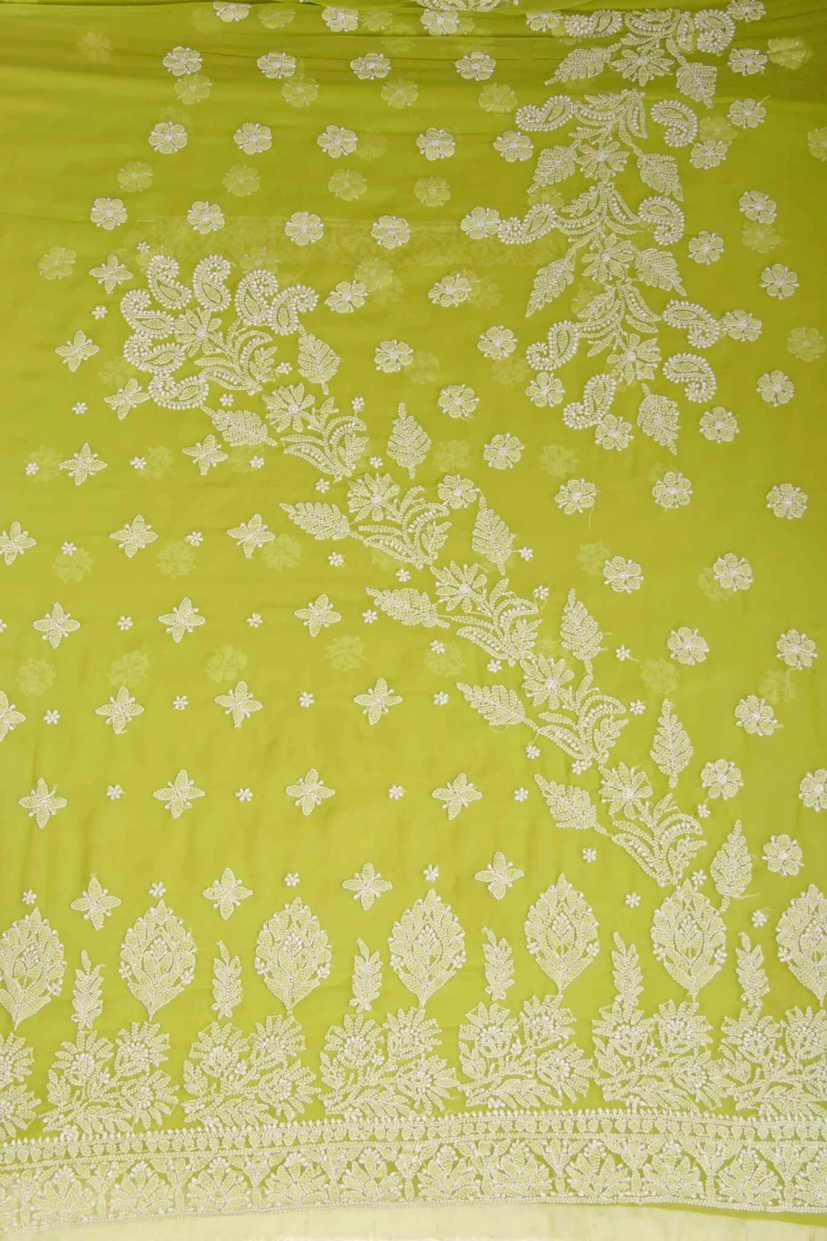 Arsh Handcrafted Emerald Green Georgette Unstitched Chikankari 3pc Suit - Image 2