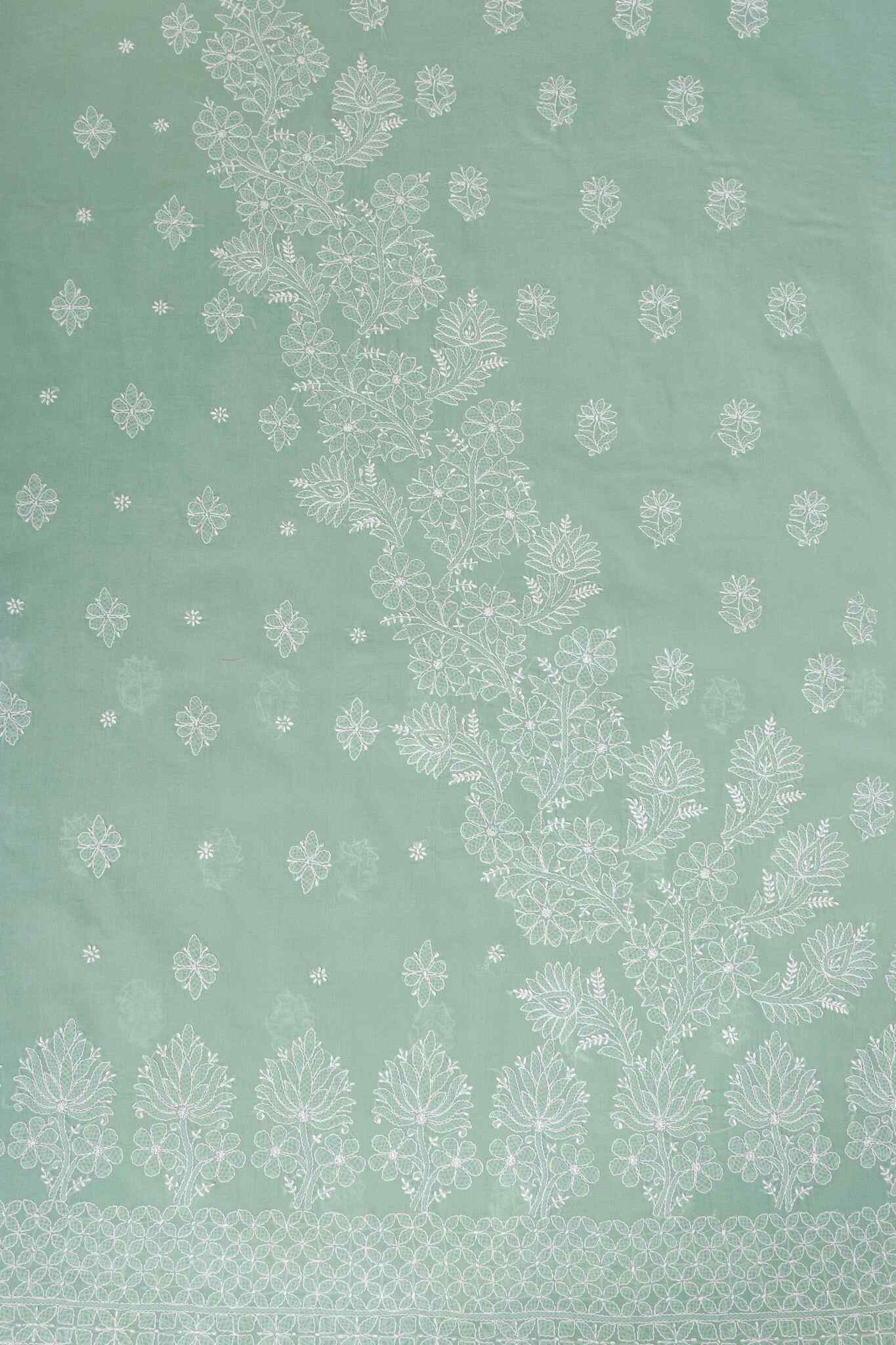 Arsh Handcrafted Forest Green Cotton Unstitched Chikankari 3pc Suit - Image 4