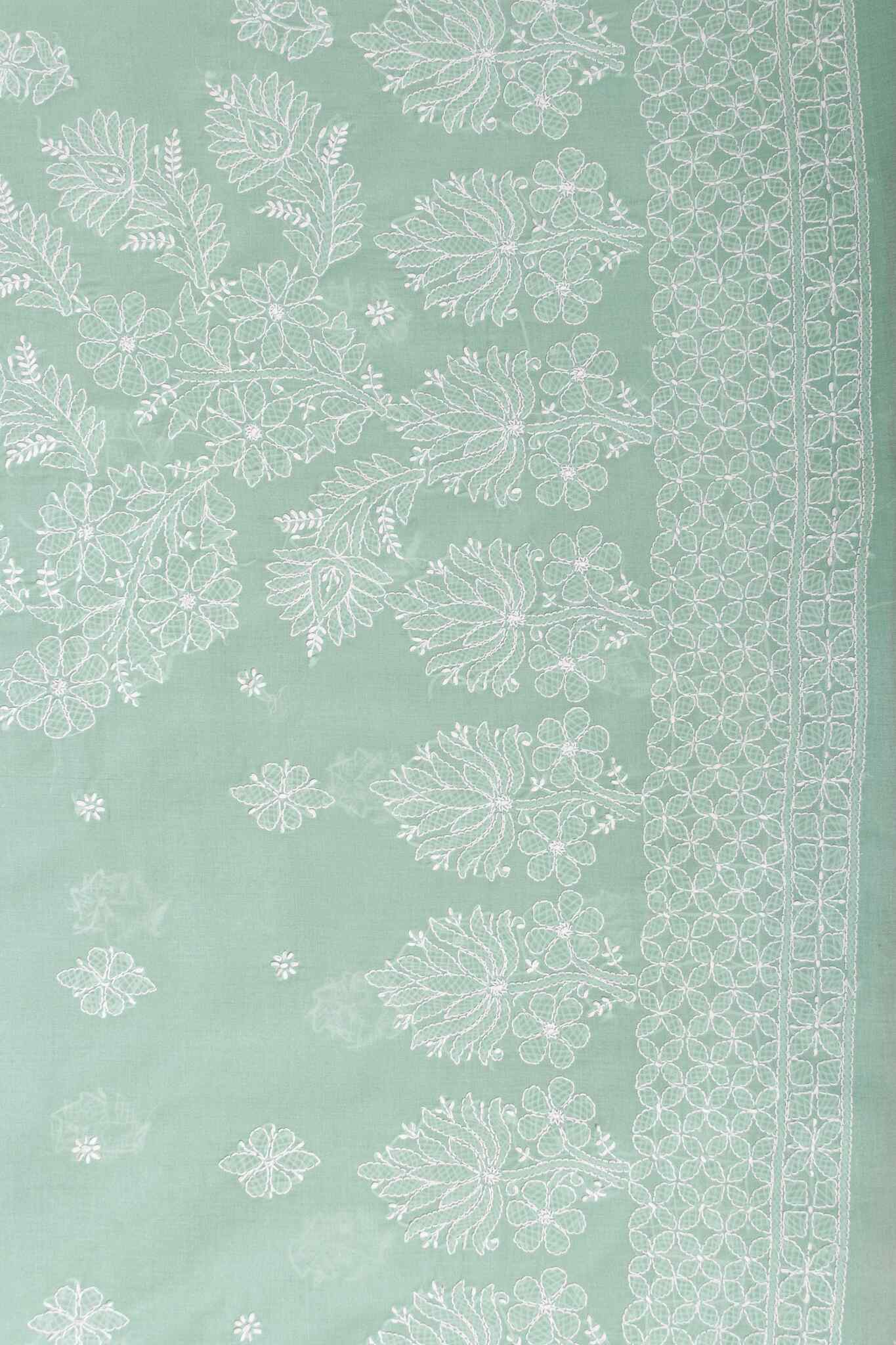 Arsh Handcrafted Forest Green Cotton Unstitched Chikankari 3pc Suit - Image 5