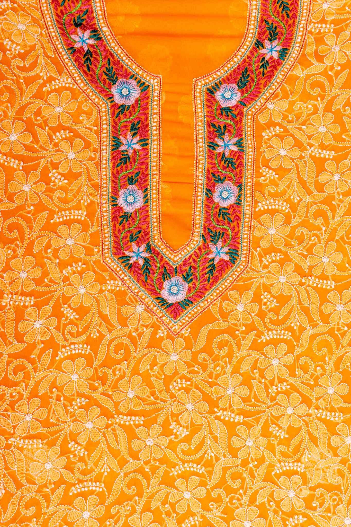 Arsh Handcrafted Parsi Neck Front Jaal Georgette Unstitched Chikankari 3pc Suit - Image 2