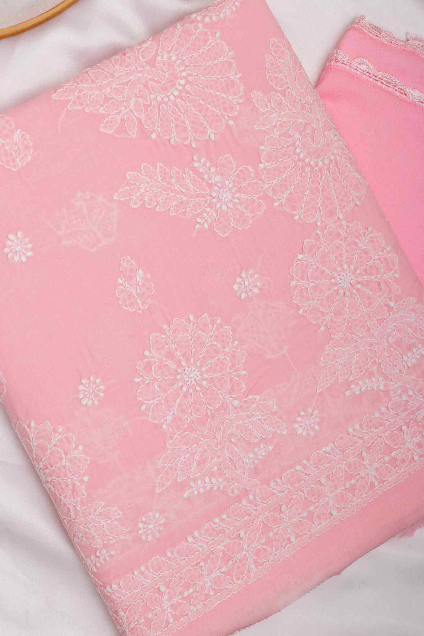 Arsh Handcrafted Light Pink Cotton Unstitched Chikankari 3pc Suit - Image 2