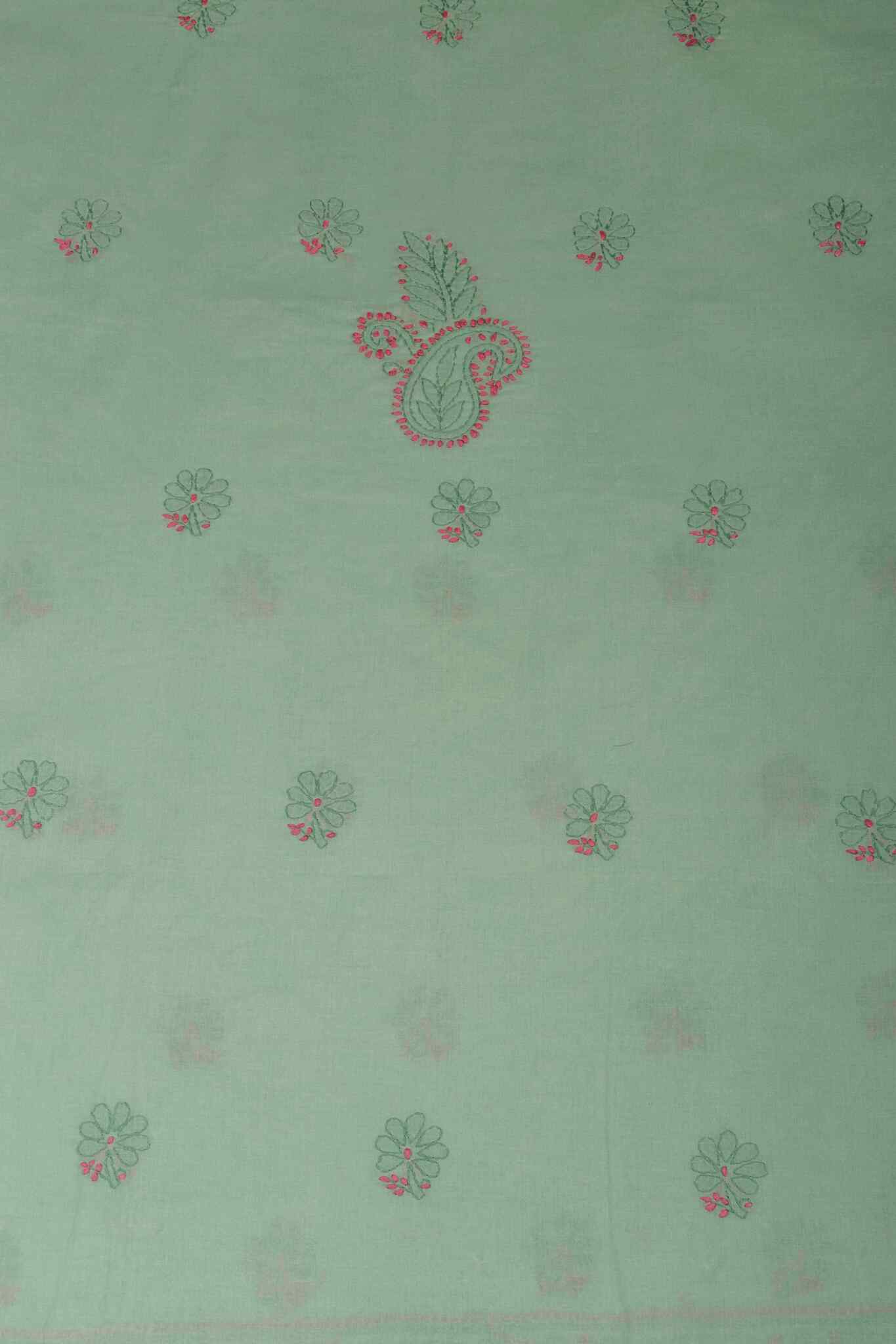Arsh Handcrafted Dark Green Cotton Unstitched Chikankari 3pc Suit - Image 2