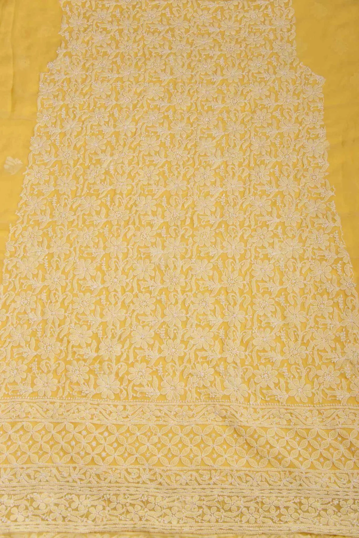 Arsh Handcrafted Lemon Front Jaal Georgette Unstitched Chikankari 3pc Suit - Image 2