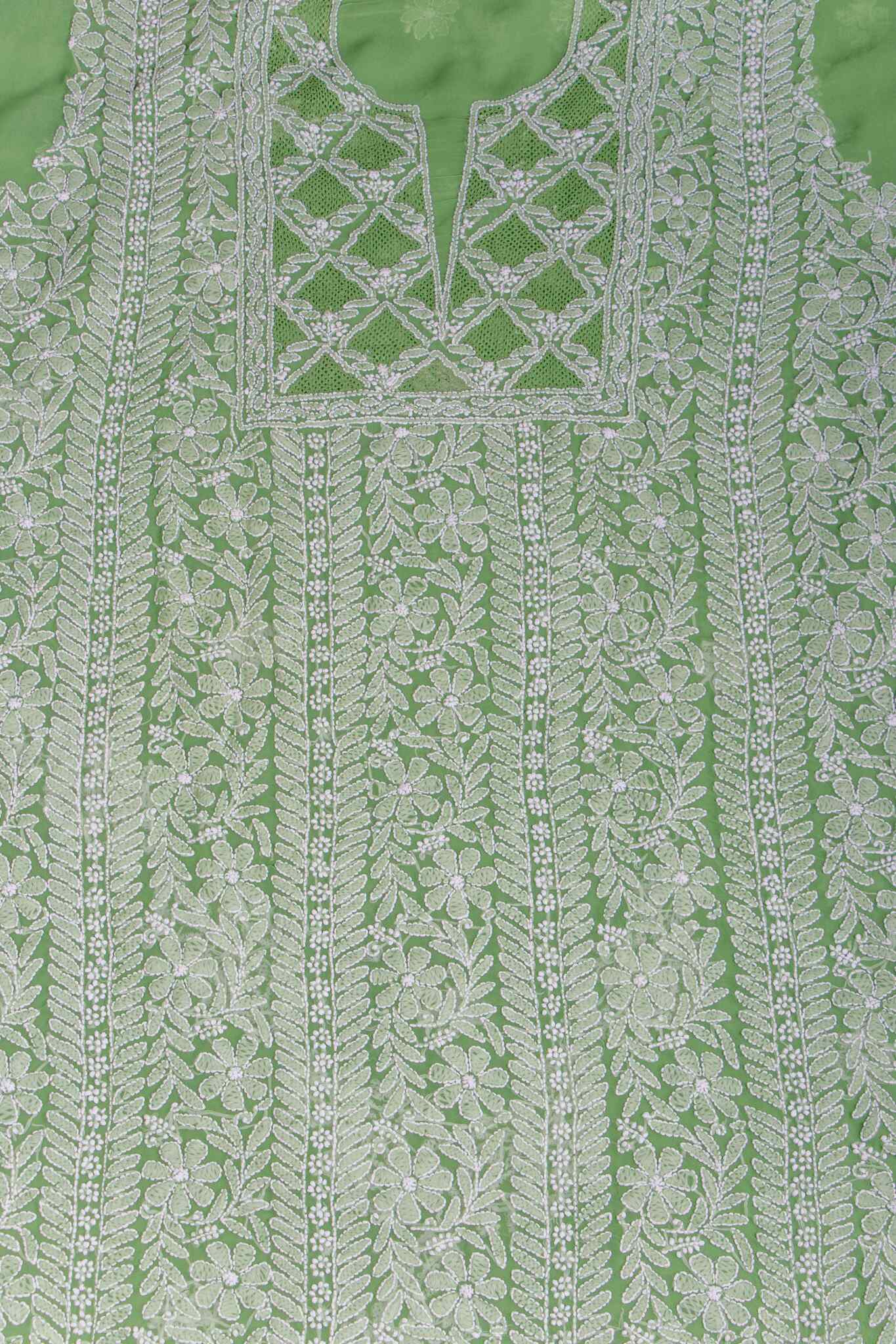 Arsh Handcrafted Dark Green Georgette Unstitched Chikankari 3pc Suit - Image 2