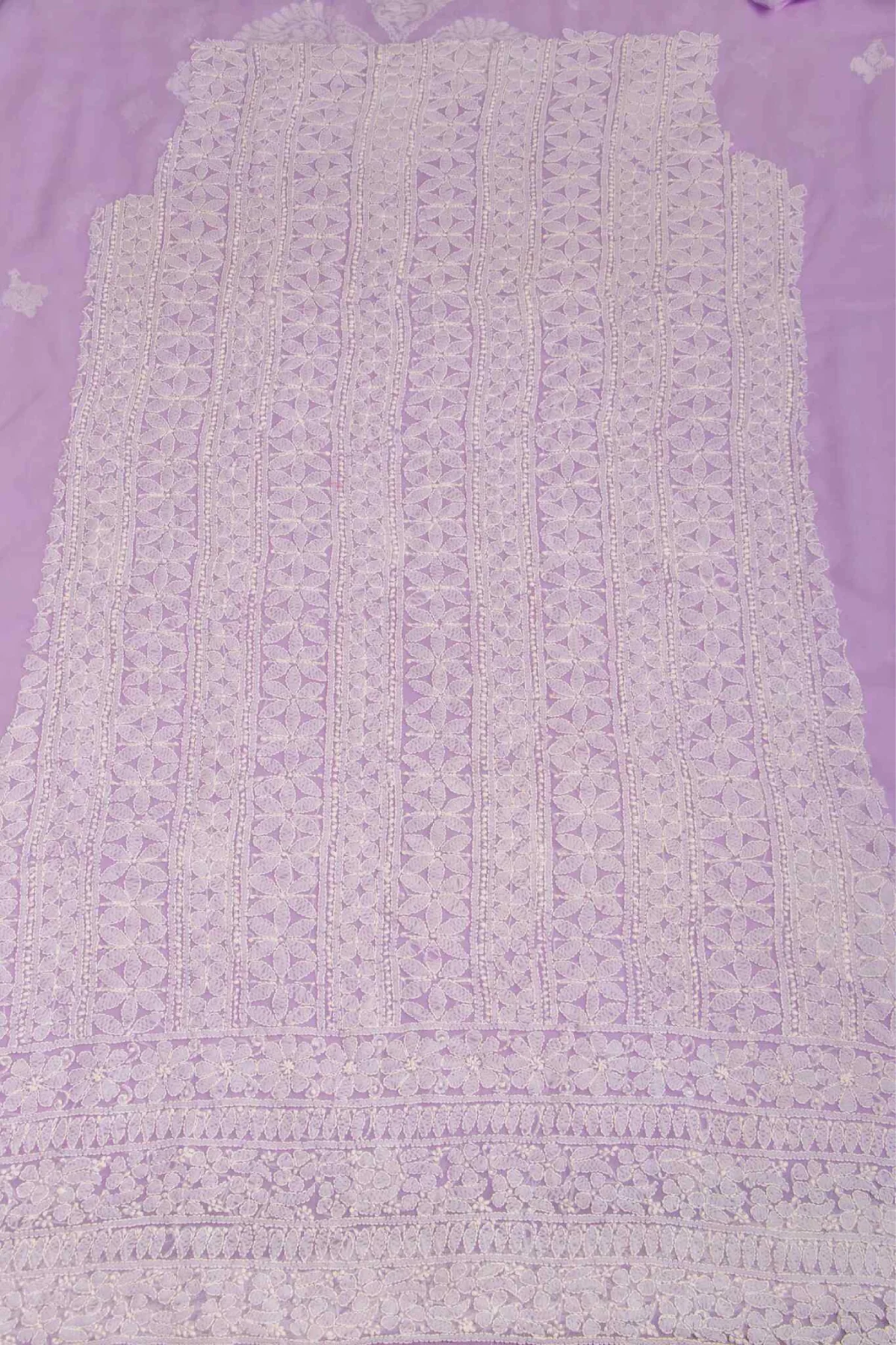 Arsh Handcrafted Lavender Georgette Unstitched Chikankari 3pc Suit - Image 2