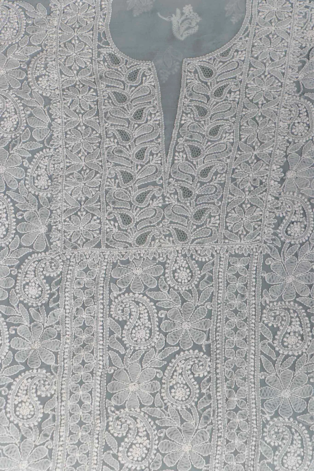 Arsh Handcrafted Grey Georgette Unstitched Chikankari 3pc Suit - Image 2