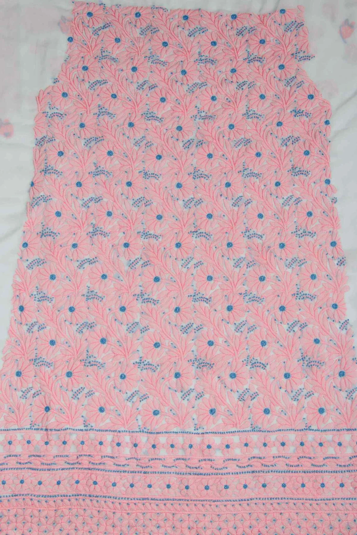 Arsh Handcrafted Sky Blue Georgette Unstitched Chikankari 3pc Suit - Image 2