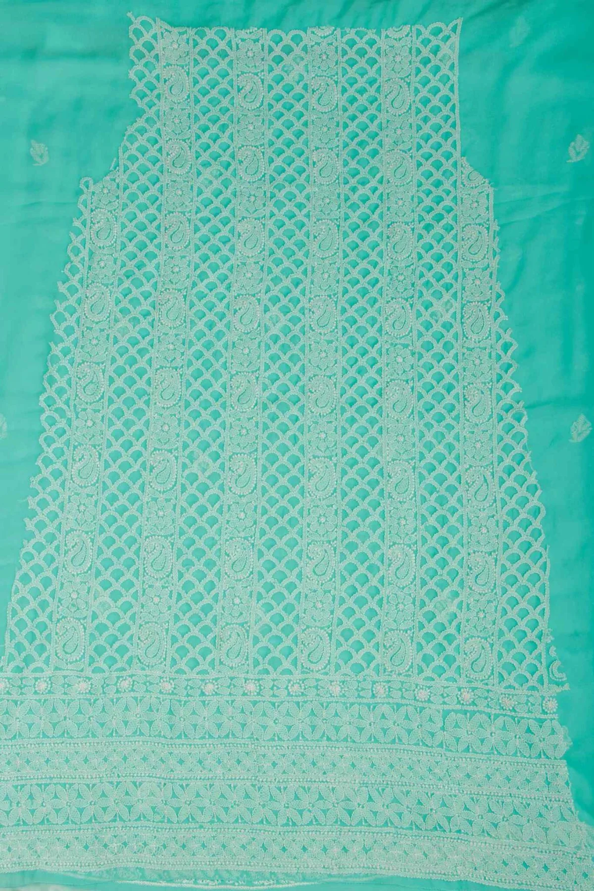 Arsh Handcrafted Sea Green Georgette Unstitched Chikankari 3pc Suit - Image 2