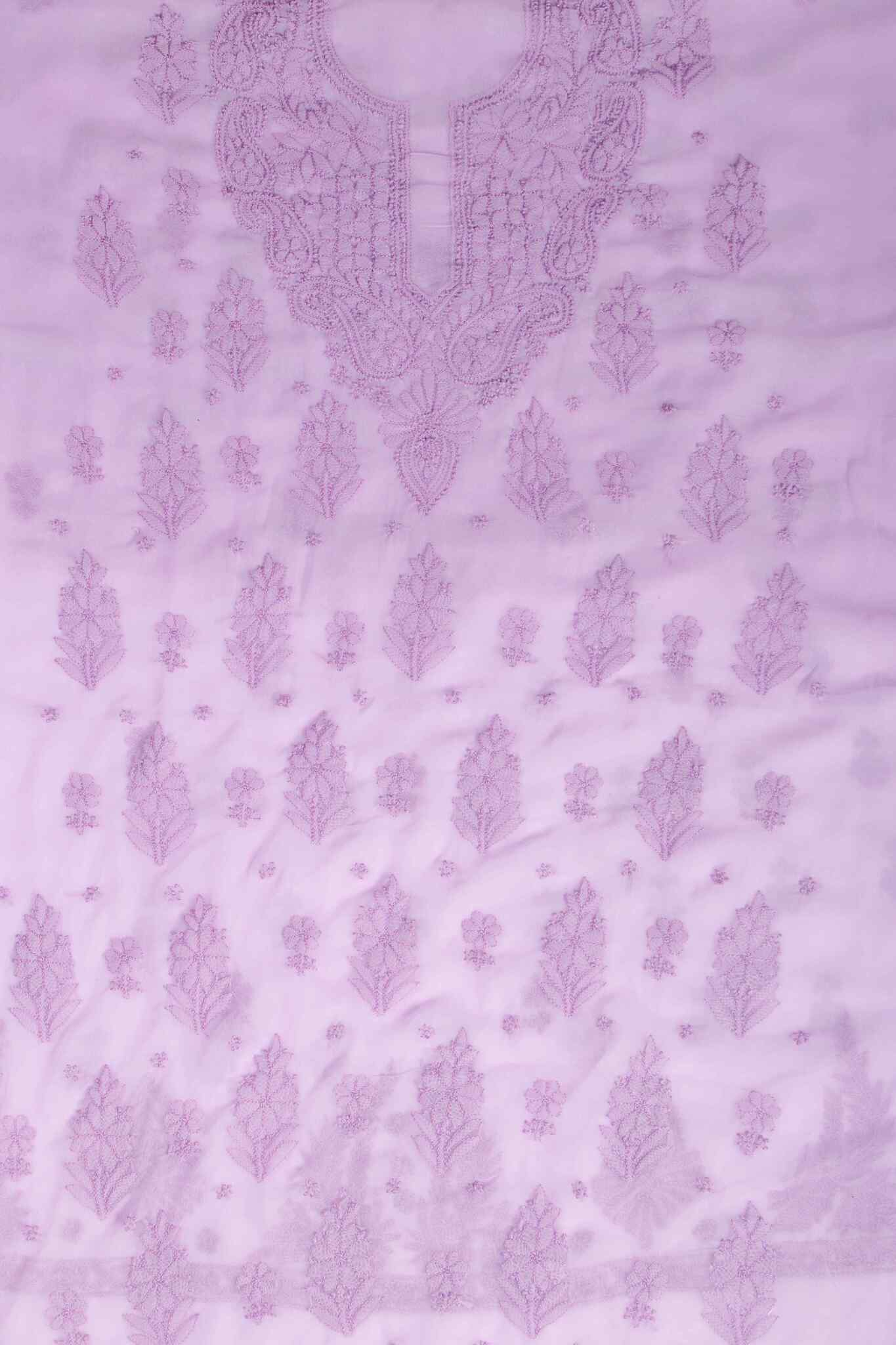 Arsh Handcrafted Purple Georgette Unstitched Chikankari 3pc Suit - Image 2