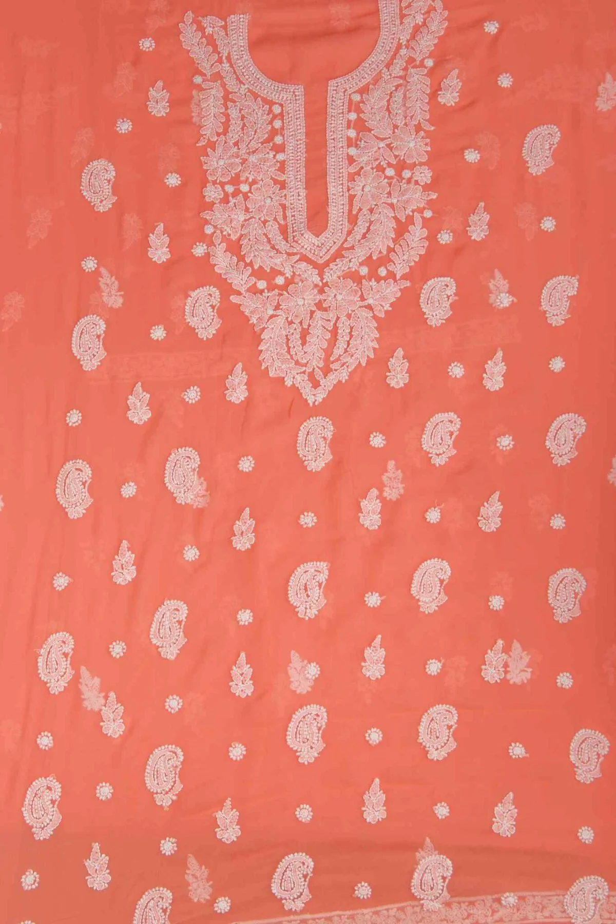Arsh Handcrafted Dark Peach Georgette Unstitched Chikankari 3pc Suit - Image 2
