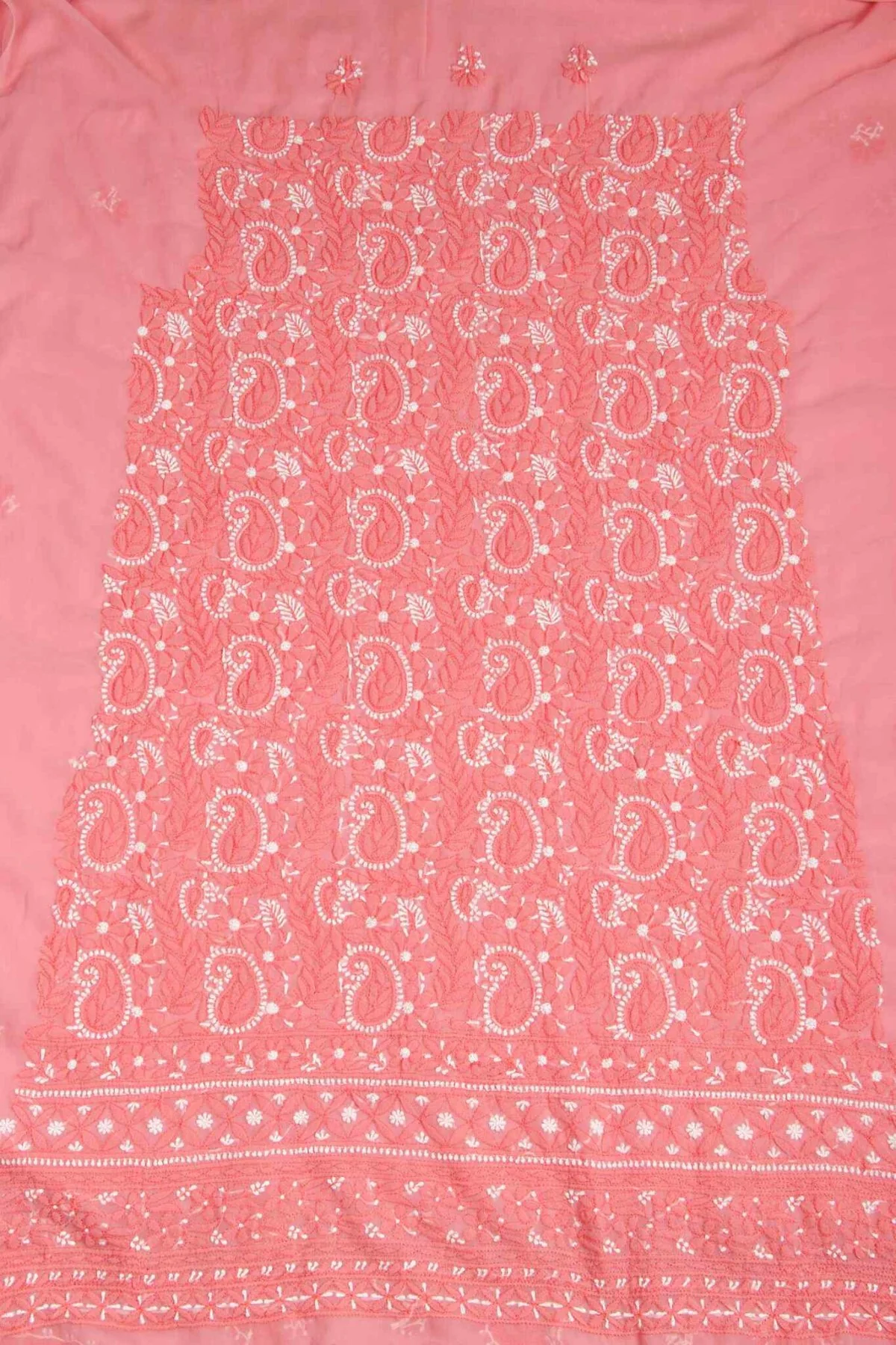 Arsh Handcrafted Light Peach Georgette Unstitched Chikankari 3pc Suit - Image 2