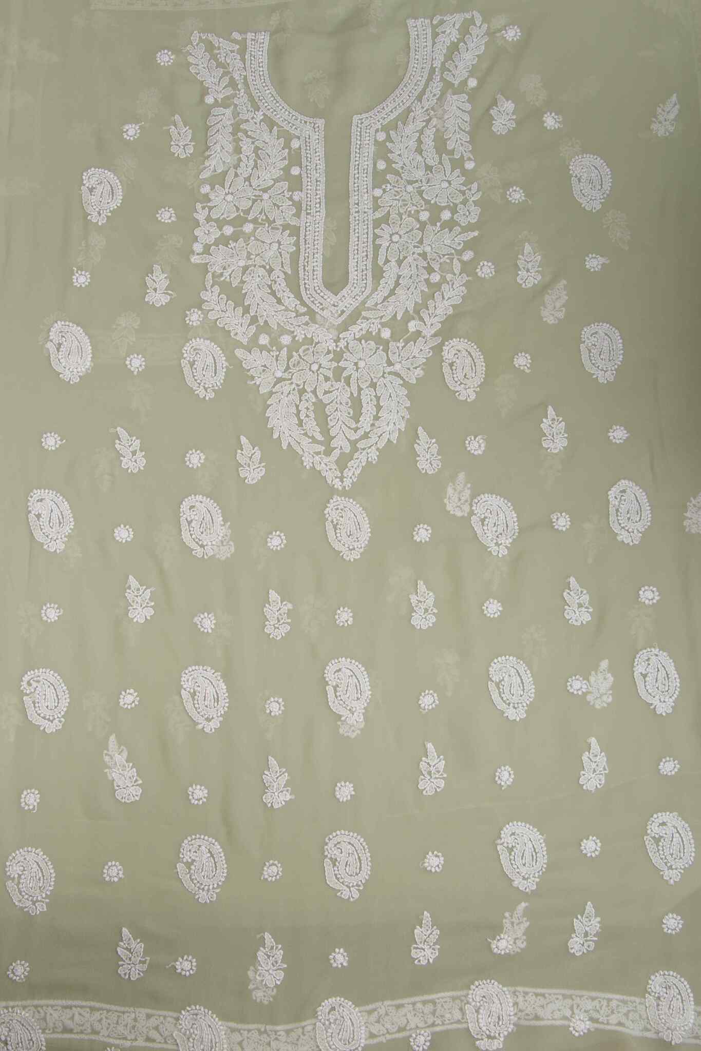 Arsh Handcrafted Moss Georgette Unstitched Chikankari 3pc Suit - Image 2