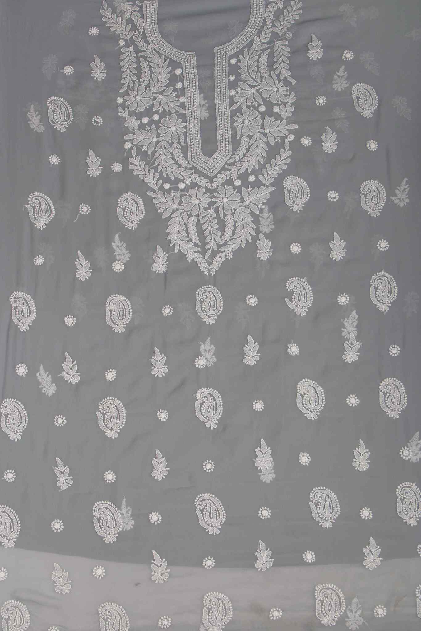 Arsh Handcrafted Grey Georgette Unstitched Chikankari 3pc Suit - Image 2