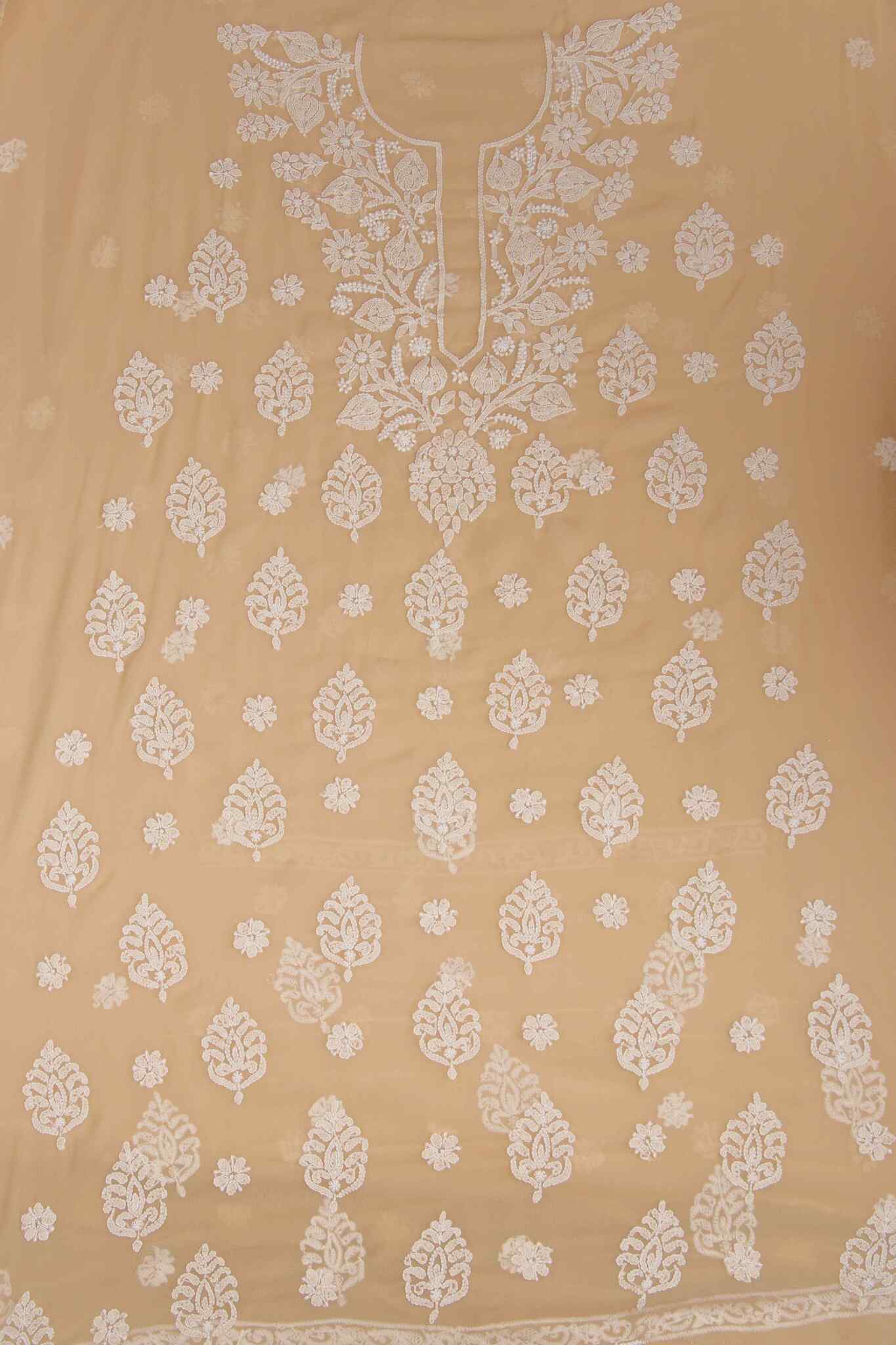 Arsh Handcrafted Fawn Georgette Unstitched Chikankari 3pc Suit - Image 2