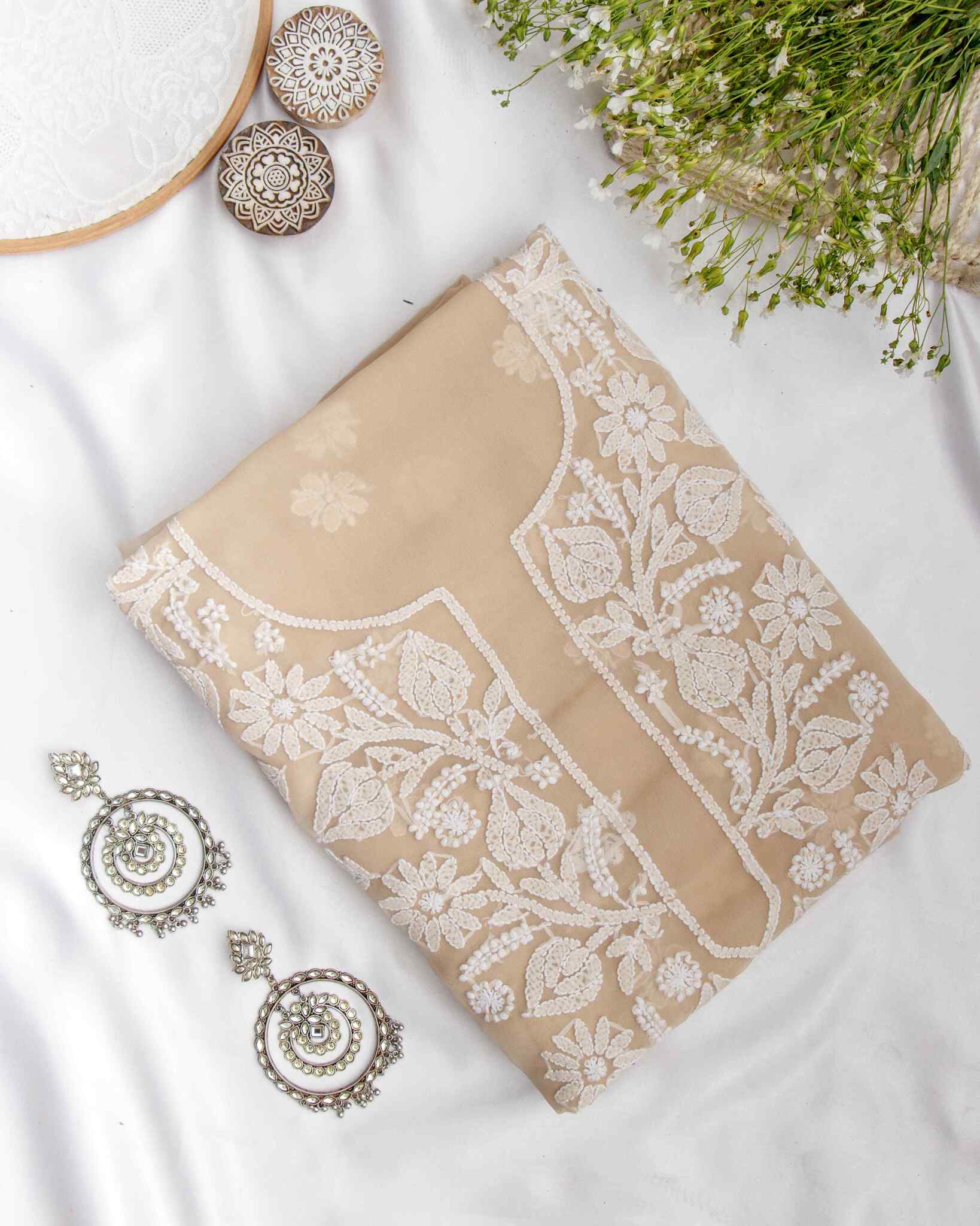 Arsh Handcrafted Fawn Georgette Unstitched Chikankari 3pc Suit - Image 3