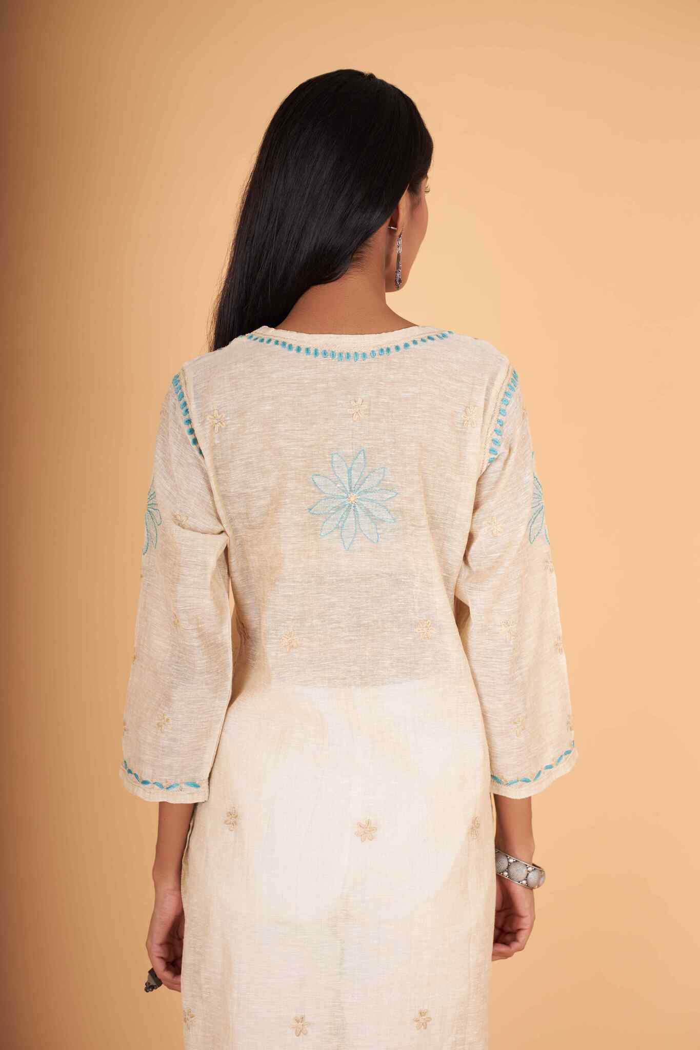 Arsh Handcrafted Gala Boota Khadi Cotton Kurti - Image 2