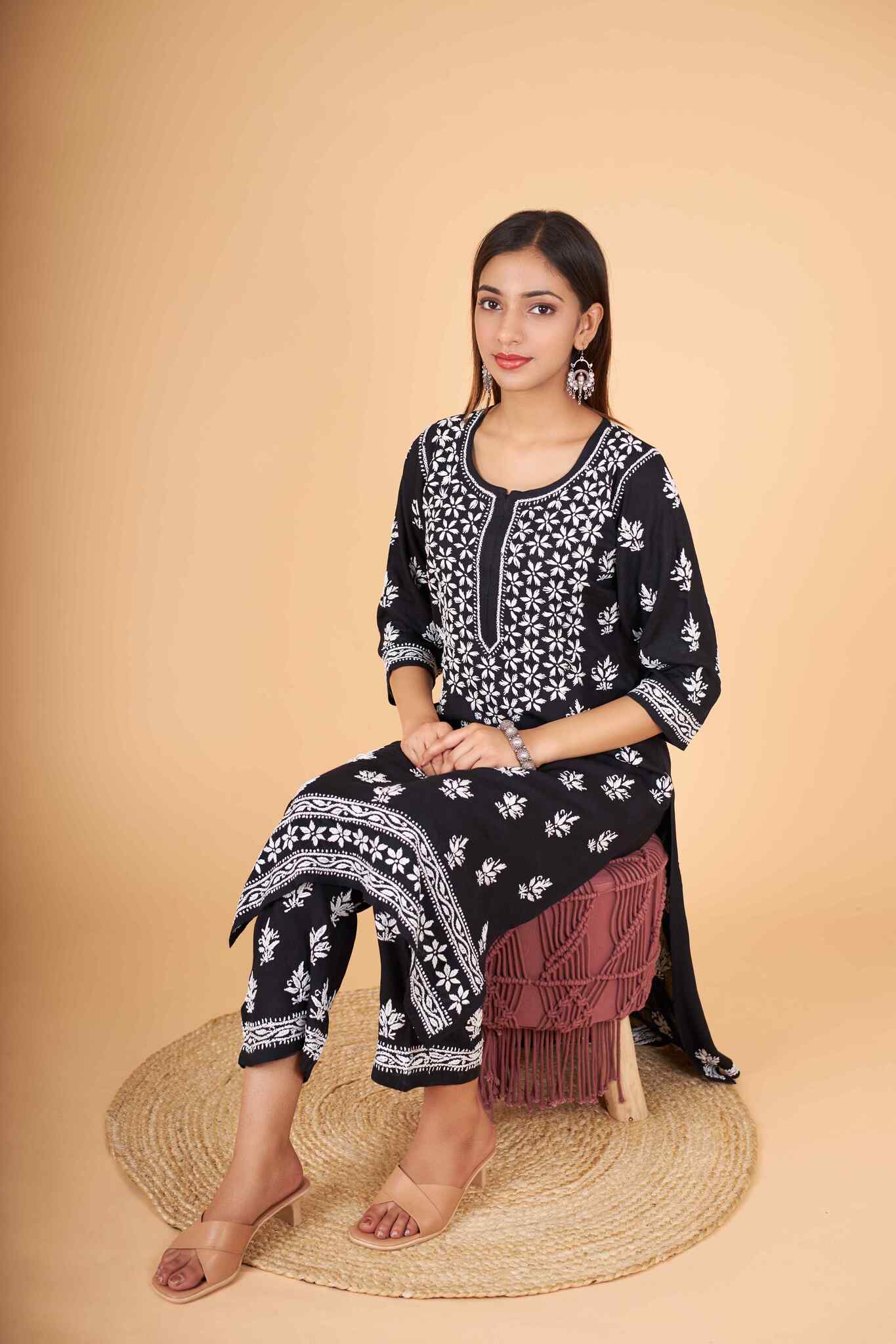 Arsh Handcrafted Kurti And Plazzo 2 pc Chikankari Set in Black Colour - Image 5