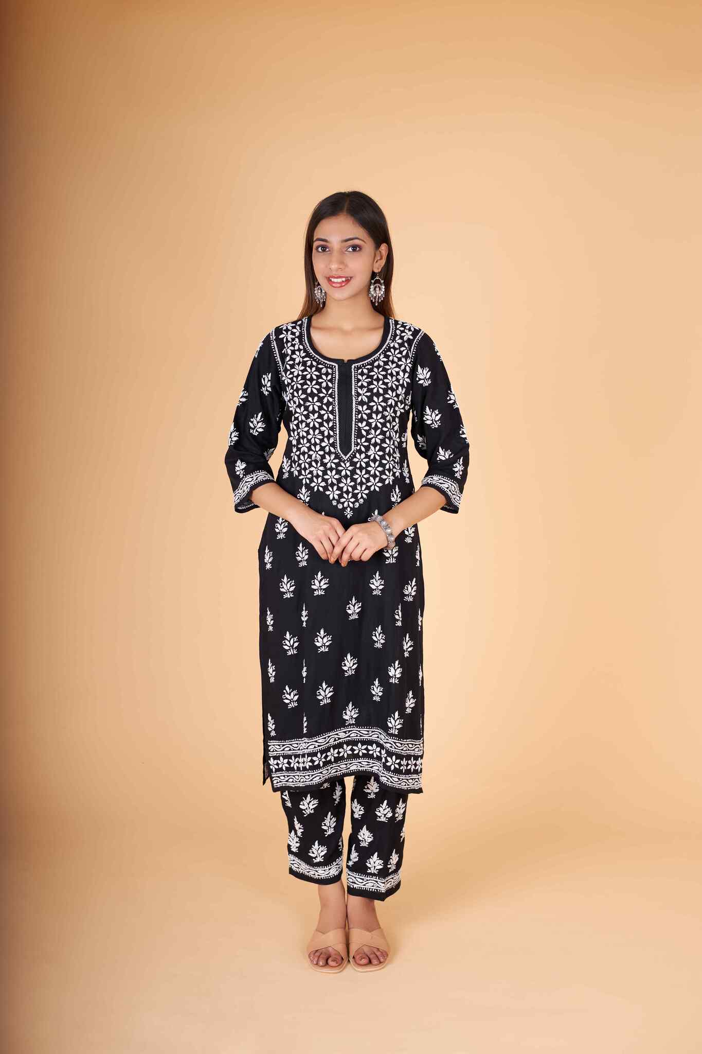 Arsh Handcrafted Kurti And Plazzo 2 pc Chikankari Set in Black Colour - Image 6