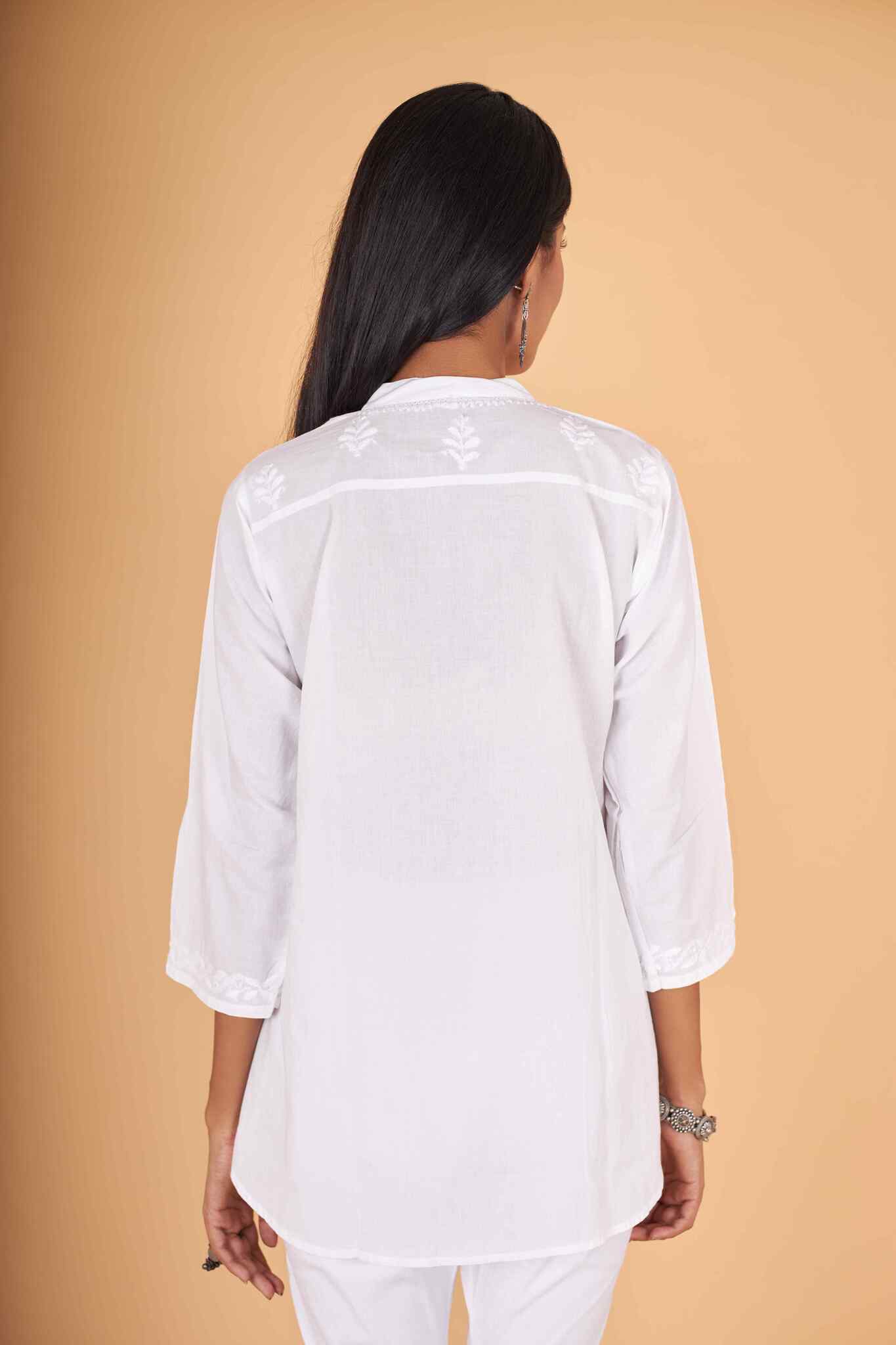Arsh Handcrafted Pure Cotton Pintucks Stitch Chikan Shirt - Image 4