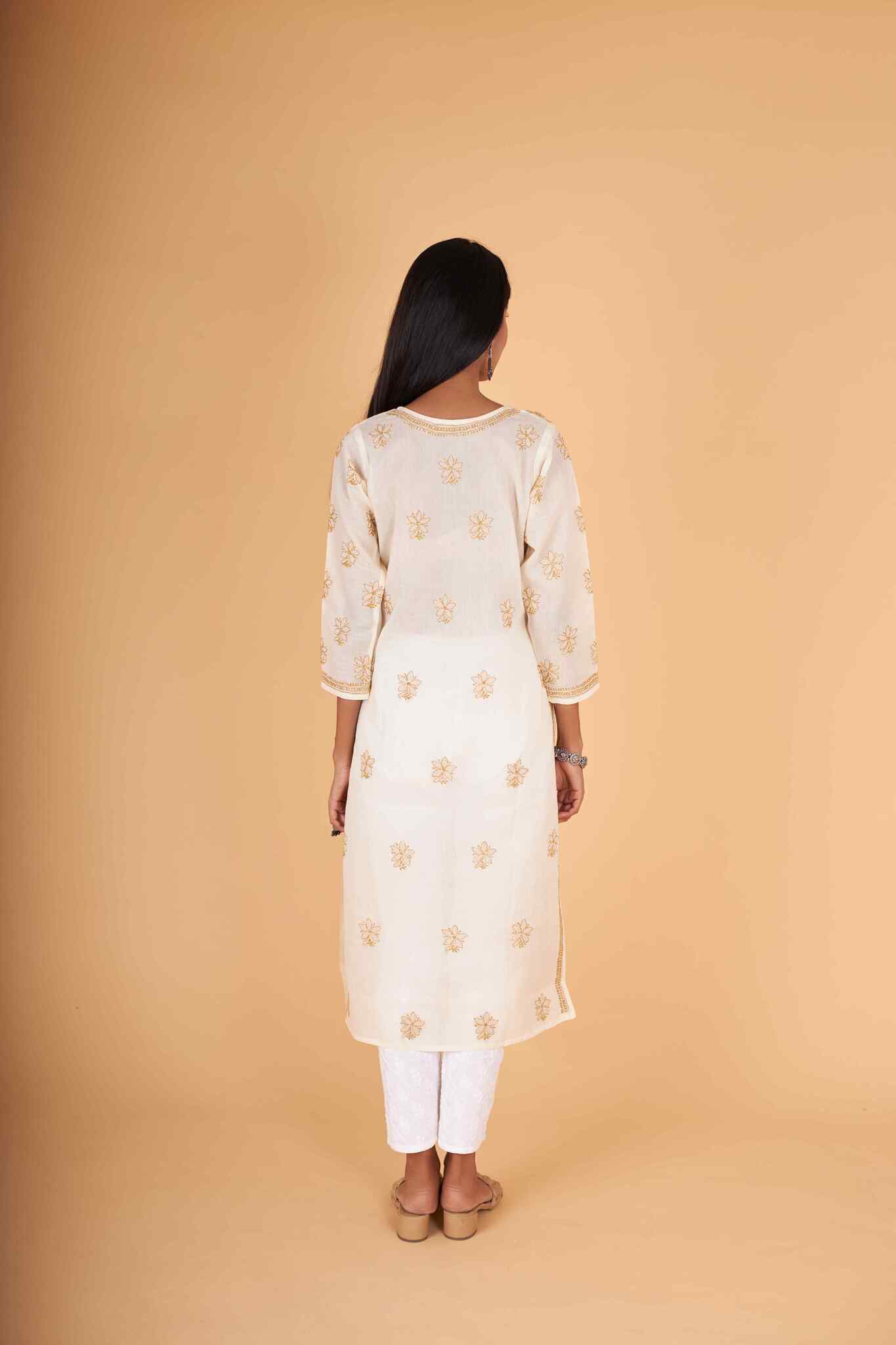 Arsh Handcrafted Fawn Front Jaal Pure Cotton Kurti - Image 2