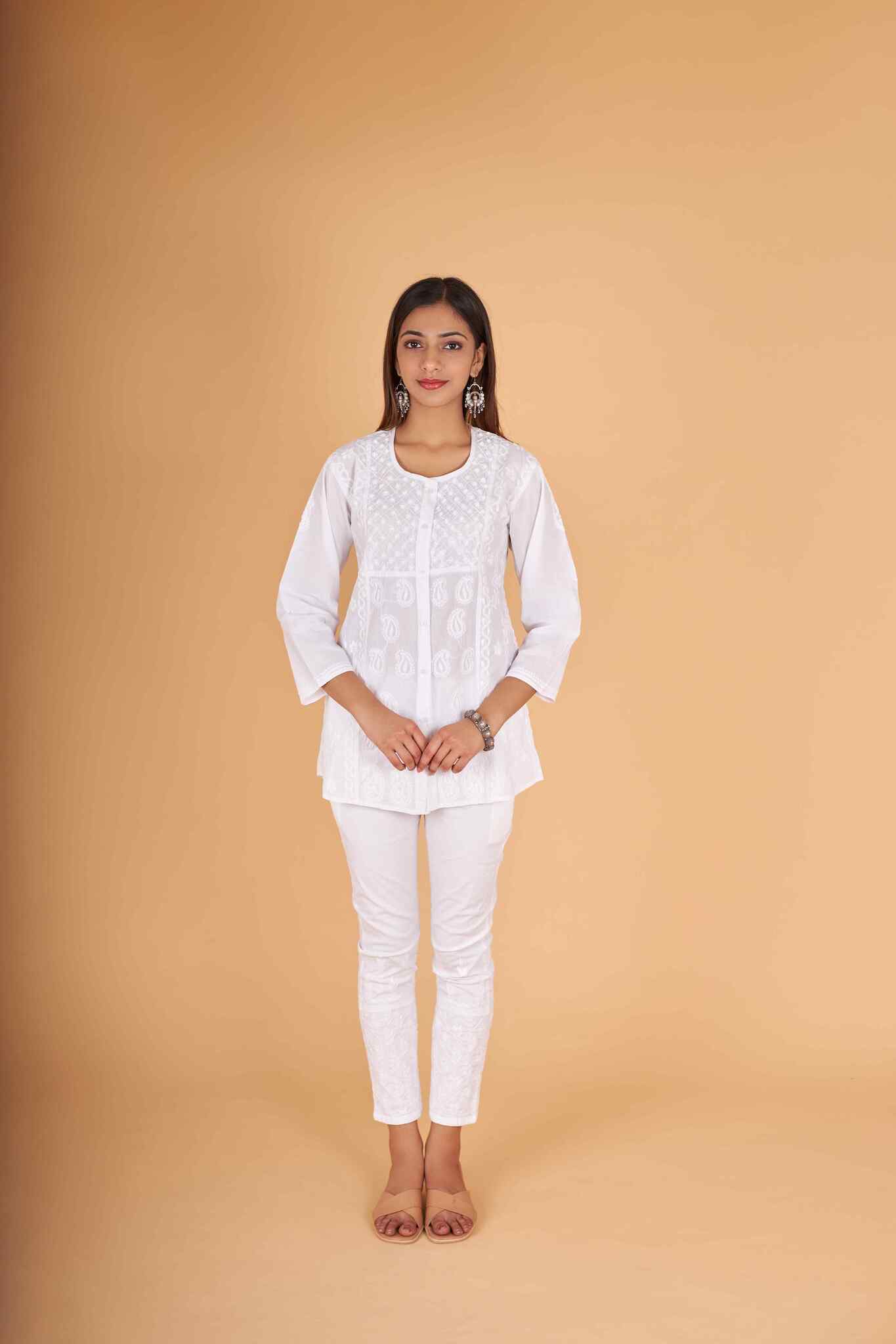 Arsh Handcrafted Pure Cotton Yog Neck Keel Chikan Shirt - Image 2