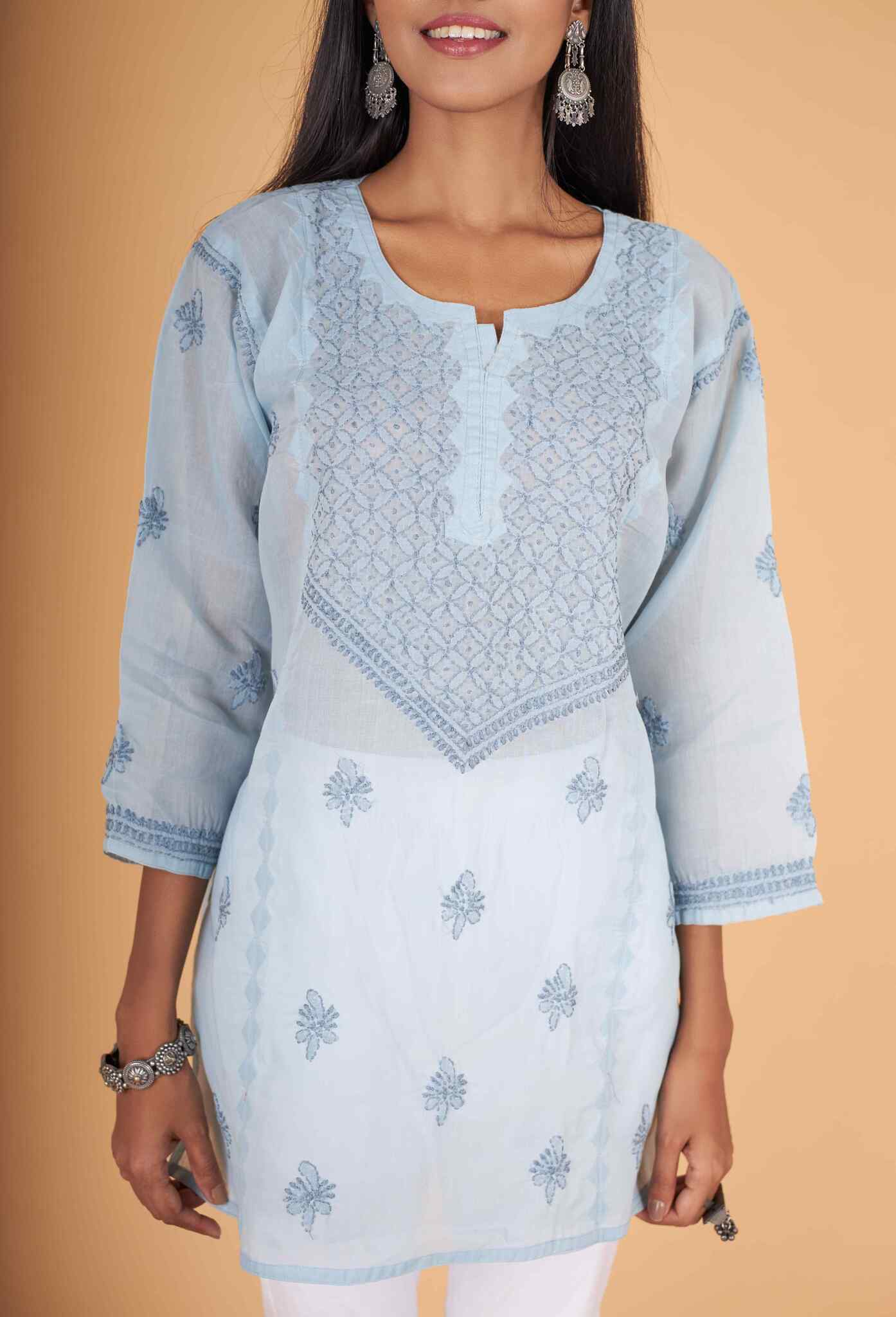 Arsh Handcrafted Grey Pure Cotton Short Top - Image 2