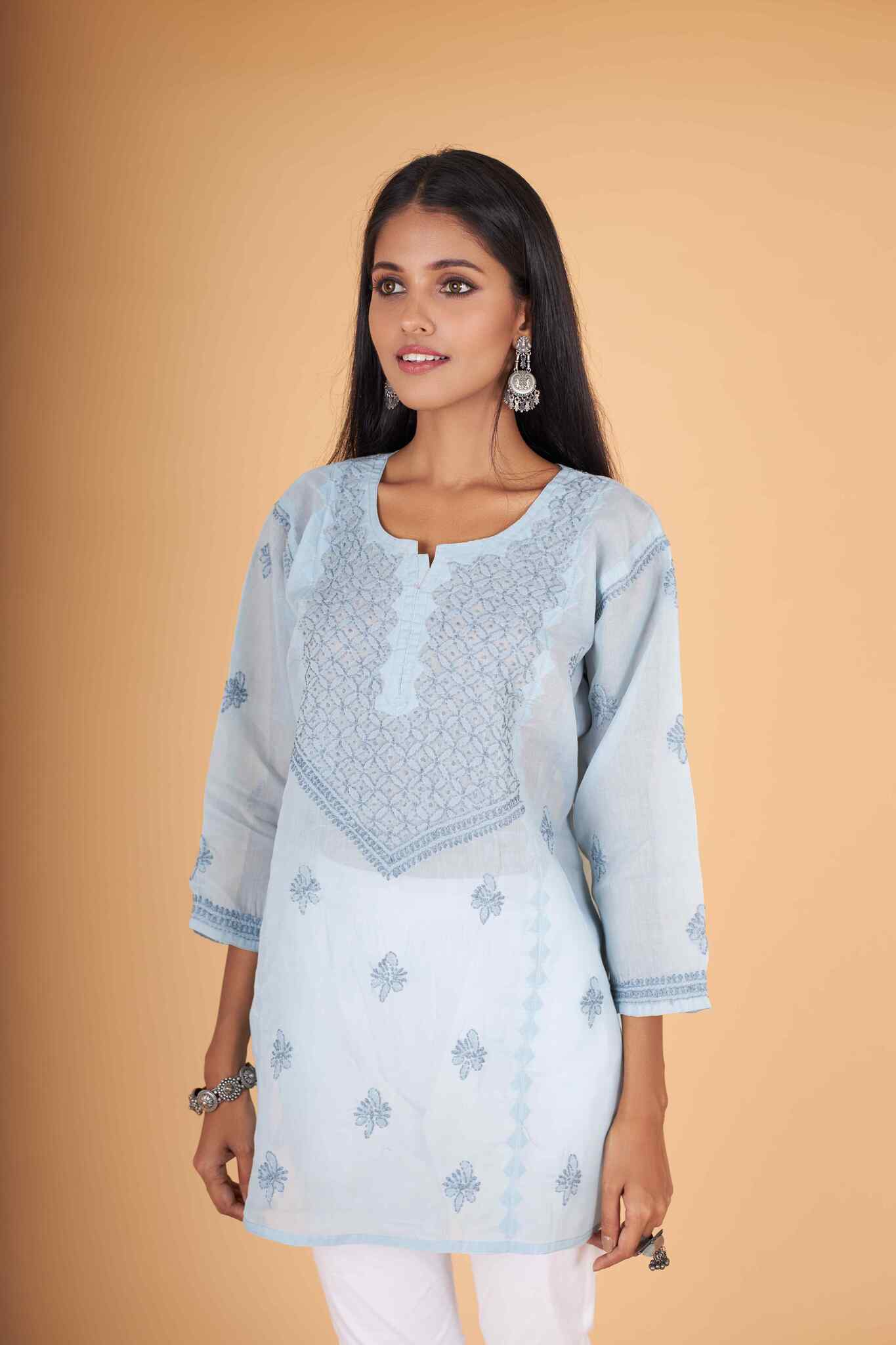 Arsh Handcrafted Grey Pure Cotton Short Top - Image 4