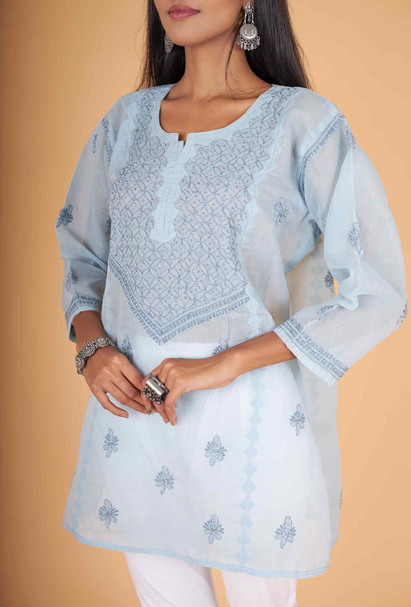 Arsh Handcrafted Grey Pure Cotton Short Top - Image 5