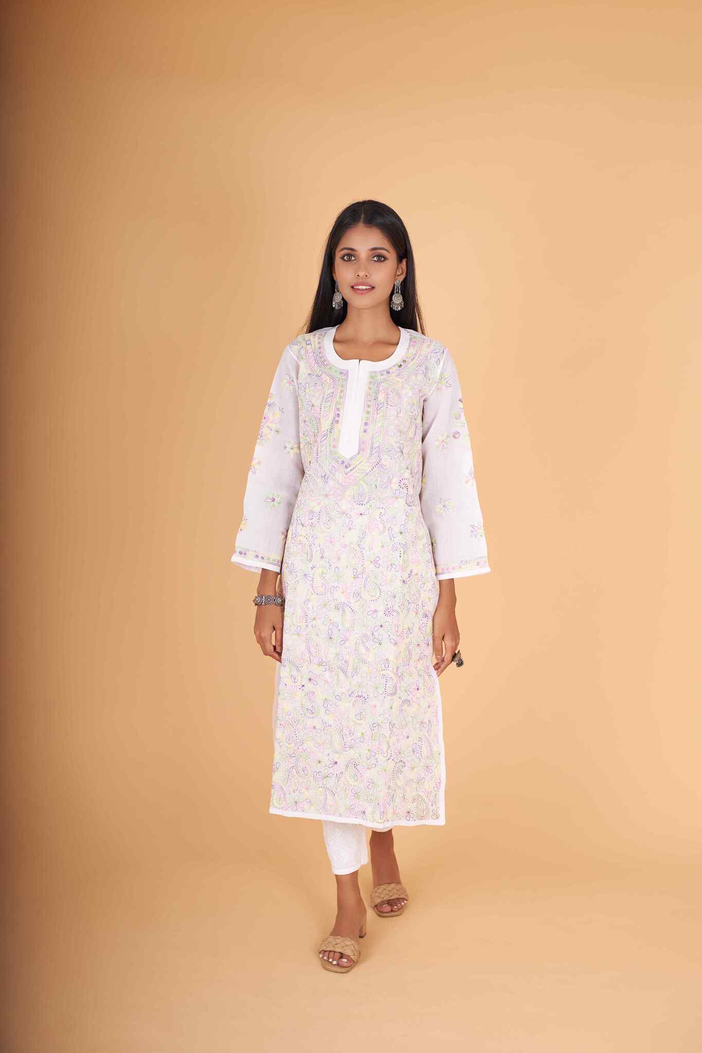 Arsh Handcrafted Multi on White Cotton Kurti - Image 5