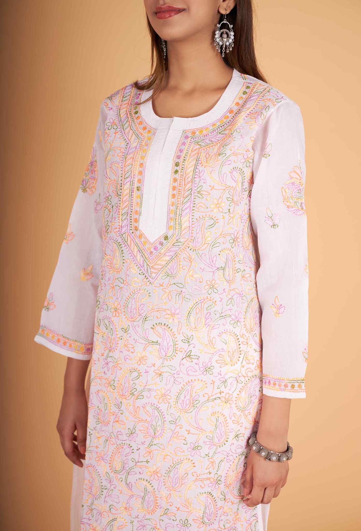 Arsh Handcrafted Multi on White Cotton Kurti - Image 2