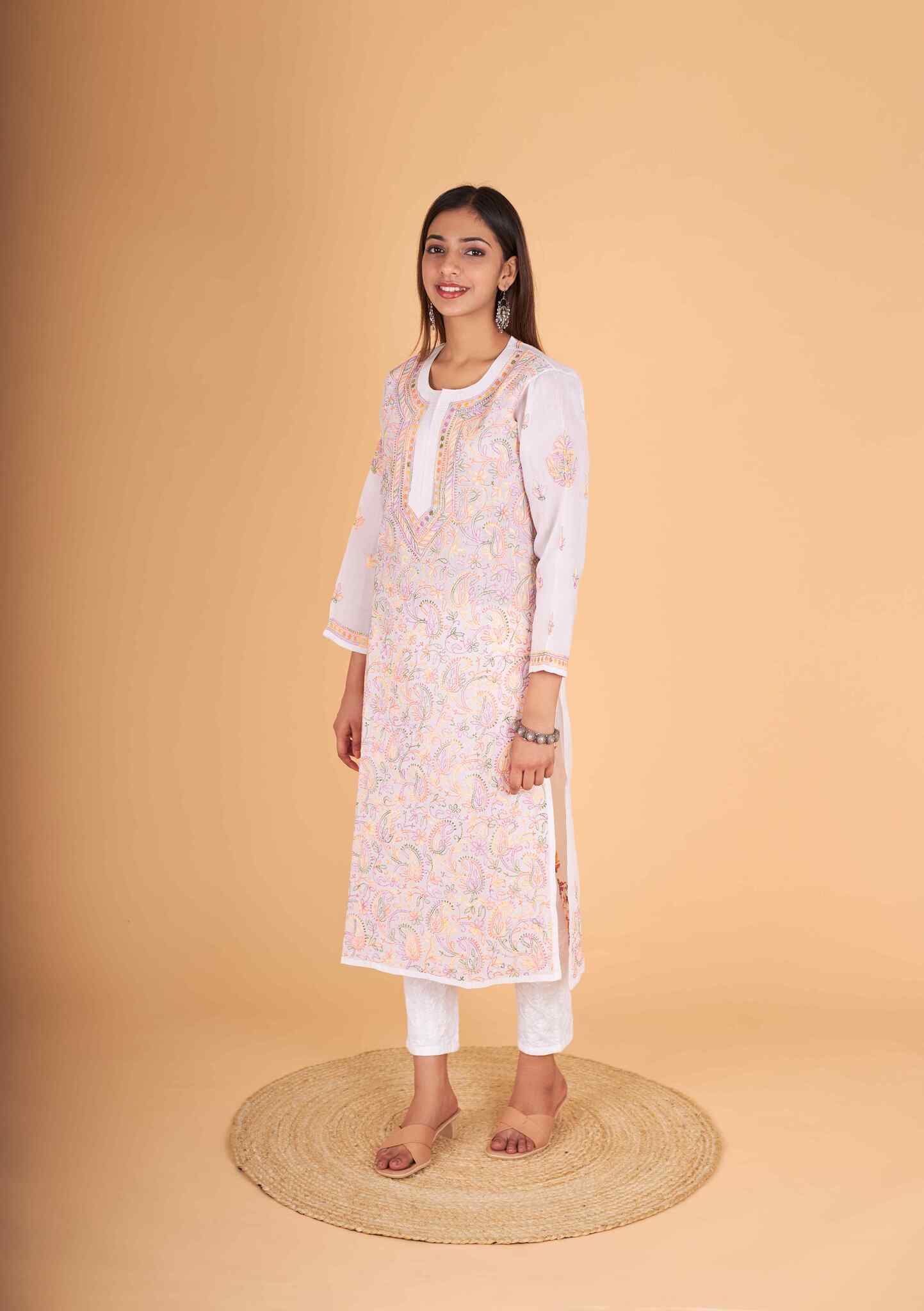 Arsh Handcrafted Multi on White Cotton Kurti - Image 5