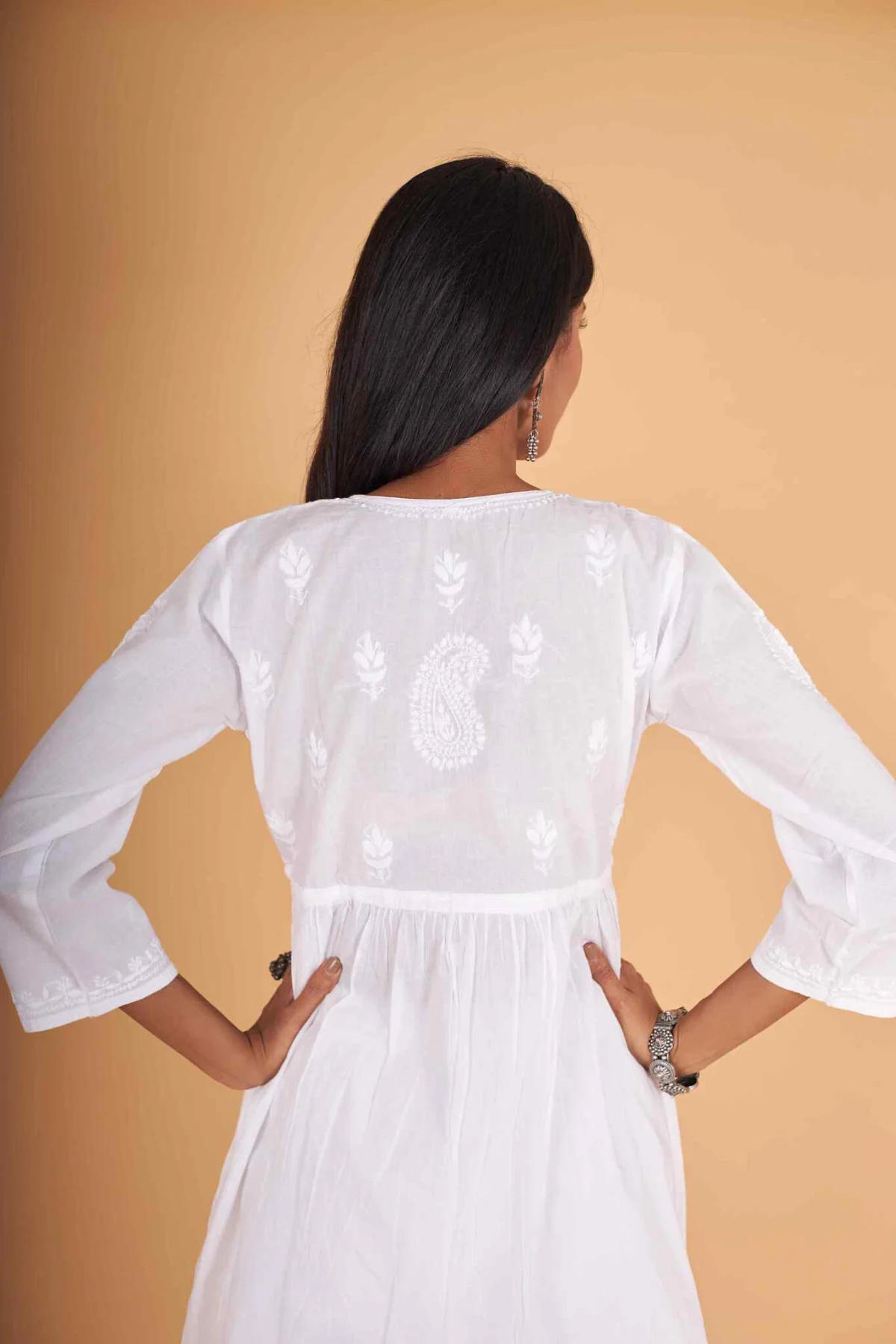Arsh Handcrafted Pure Cotton Short Angarkha Chikan Top - Image 2