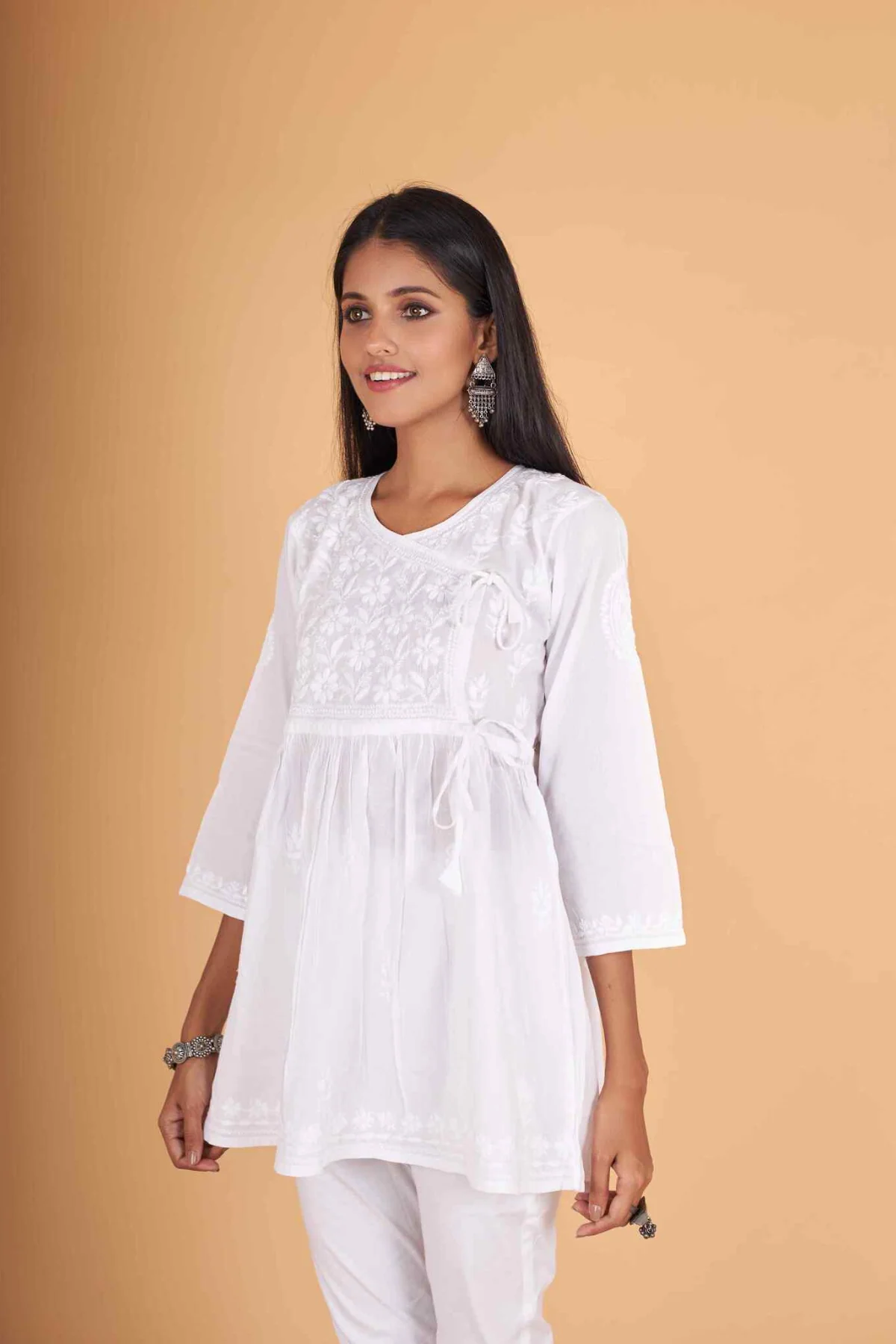 Arsh Handcrafted Pure Cotton Short Angarkha Chikan Top - Image 5