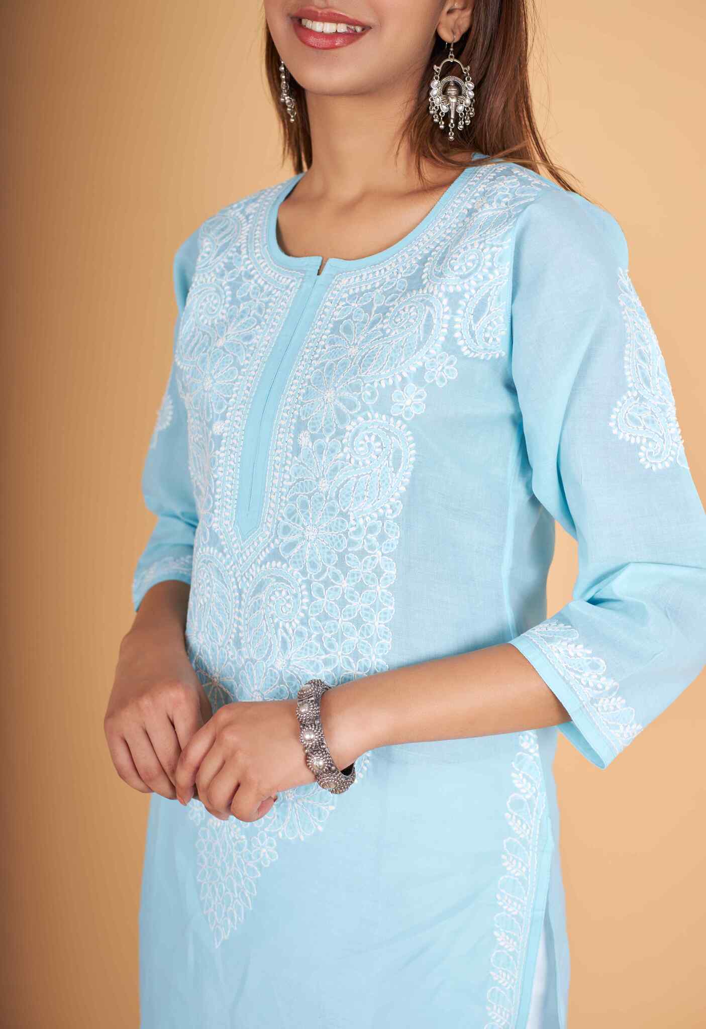 Arsh Handcrafted Pure Cotton Kashmiri Gala Kurti - Image 2