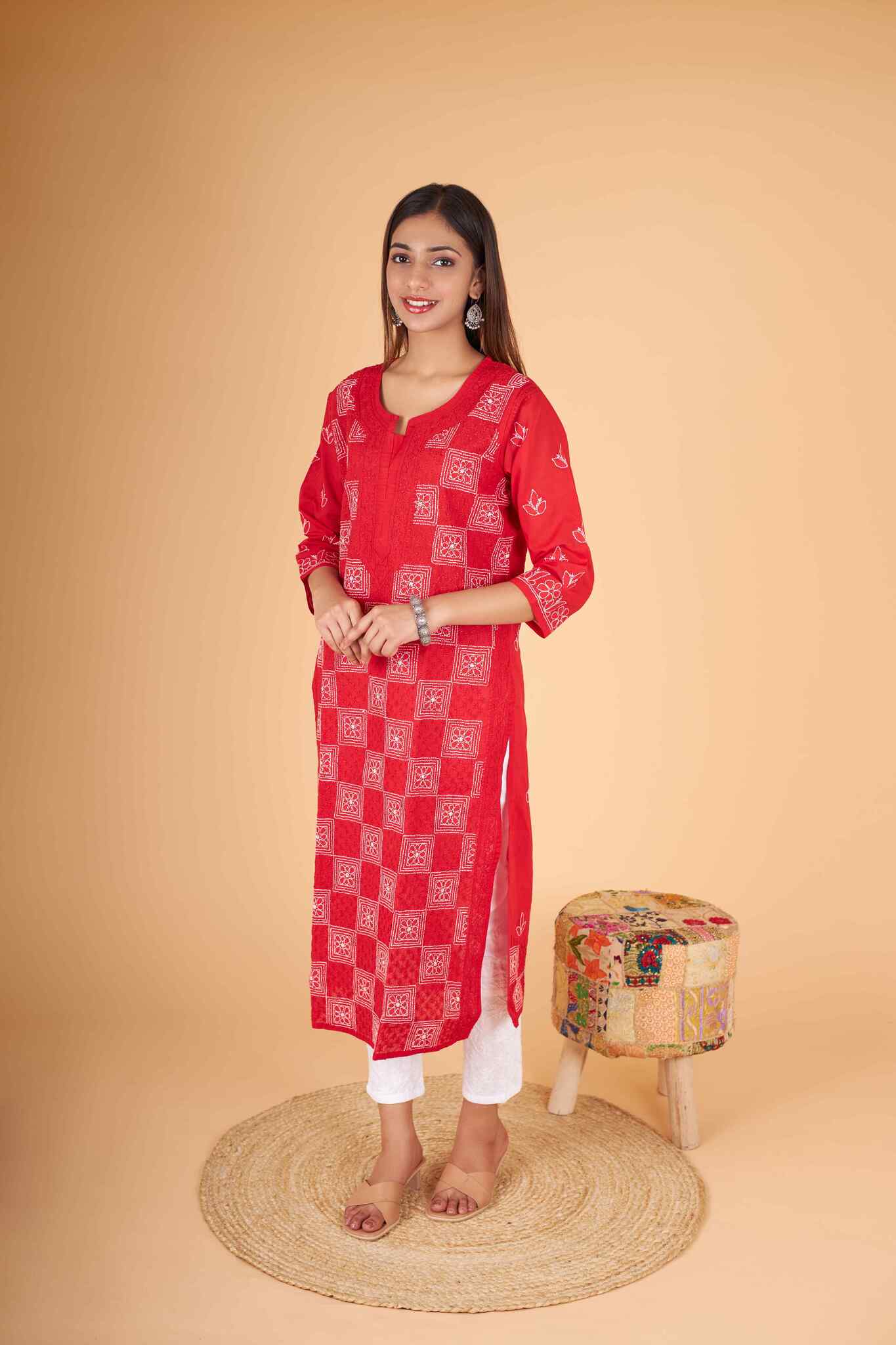 Arsh Handcrafted Red Front Jaal Pure Cotton Kurti - Image 5