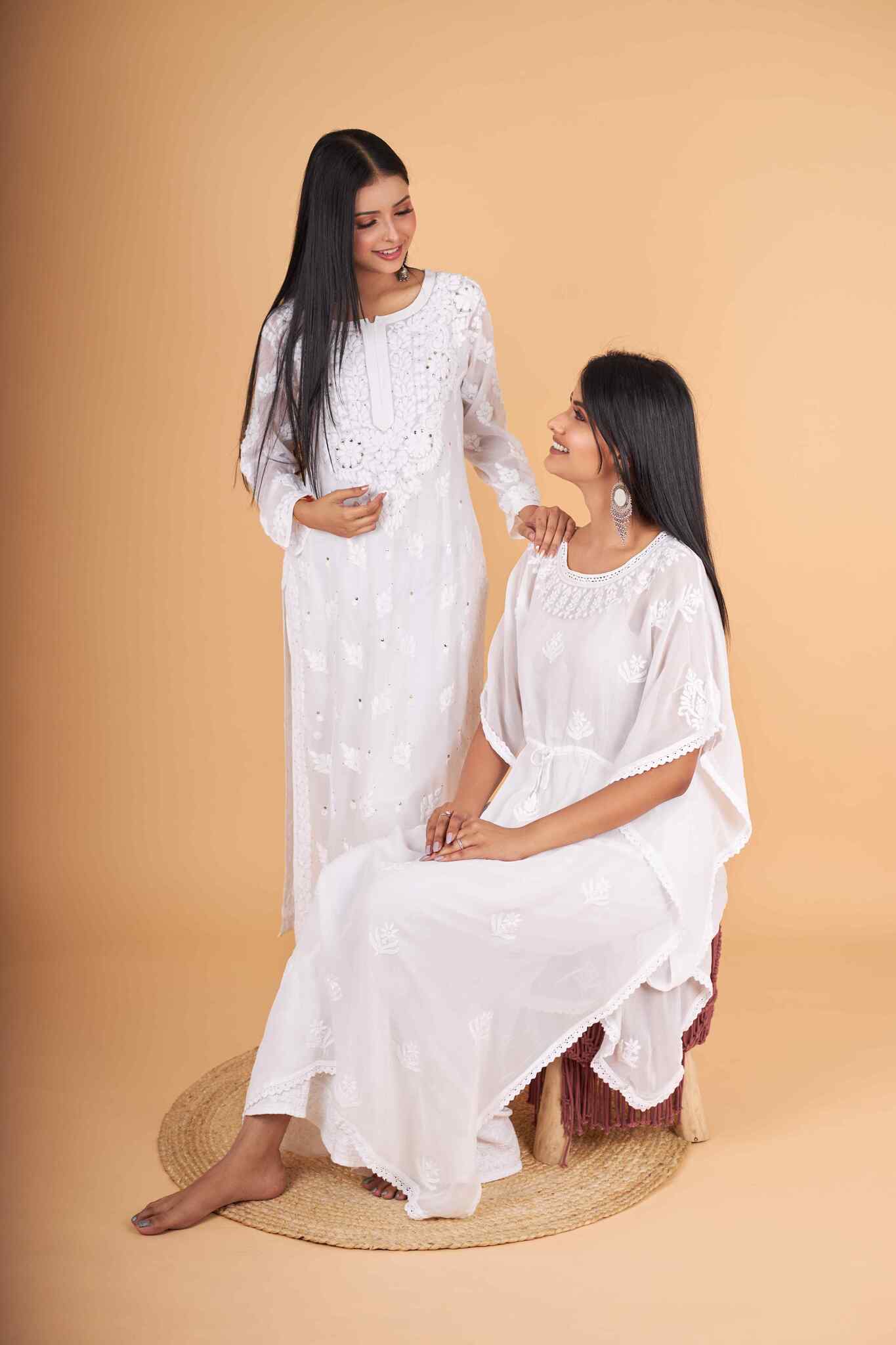 Arsh Handcrafted White Pure Viscose Georgette Kaftaan Dress - Image 6
