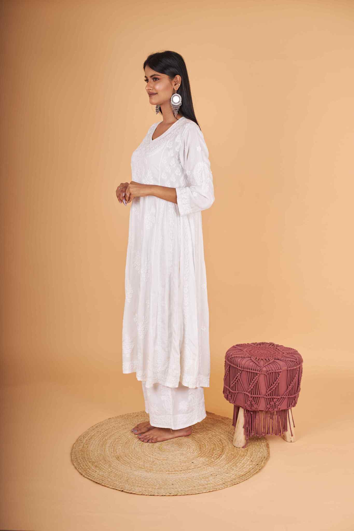 Arsh Handcrafted Kalidar White Pure Modal Gown Dress - Image 2