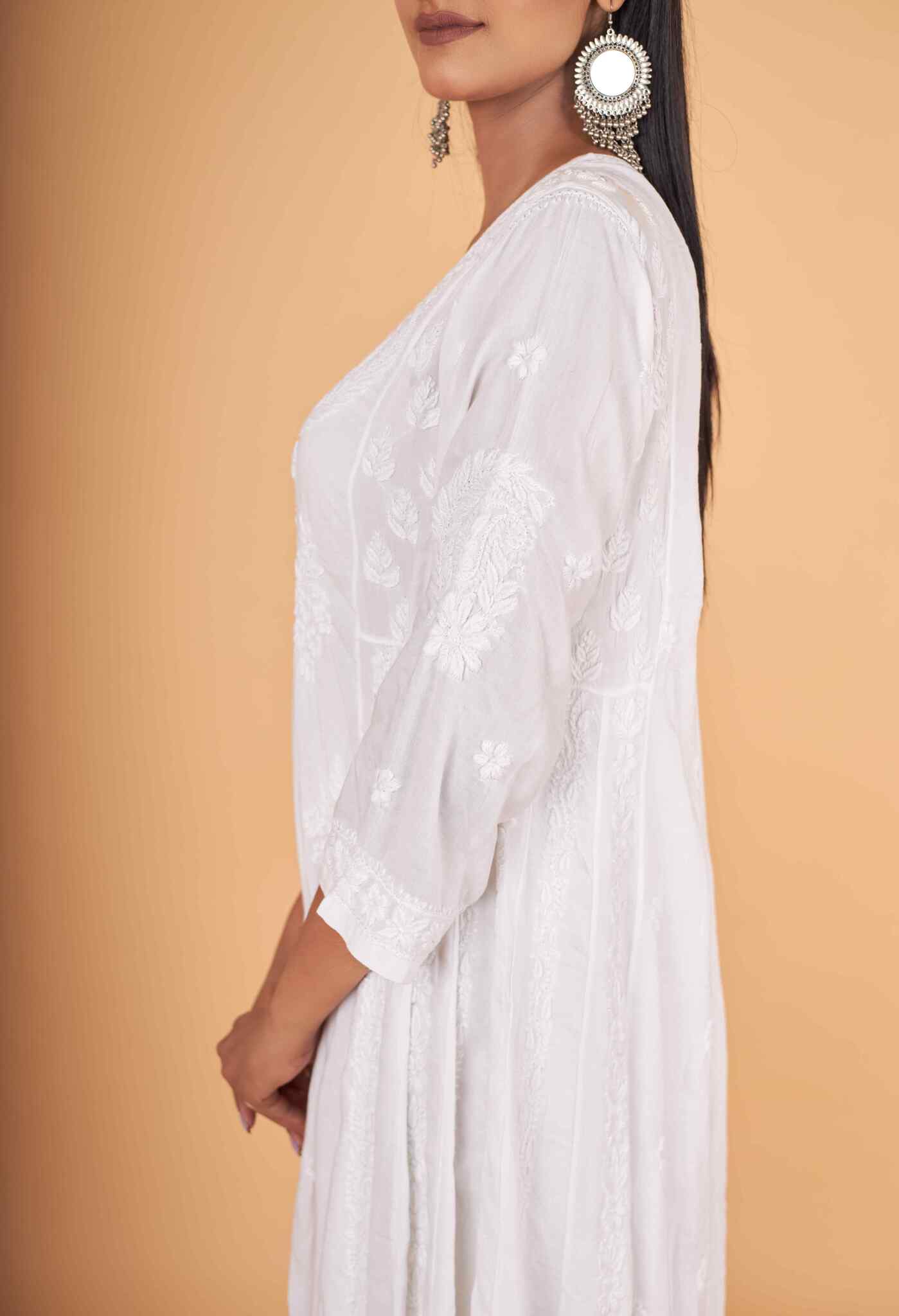 Arsh Handcrafted Kalidar White Pure Modal Gown Dress - Image 4