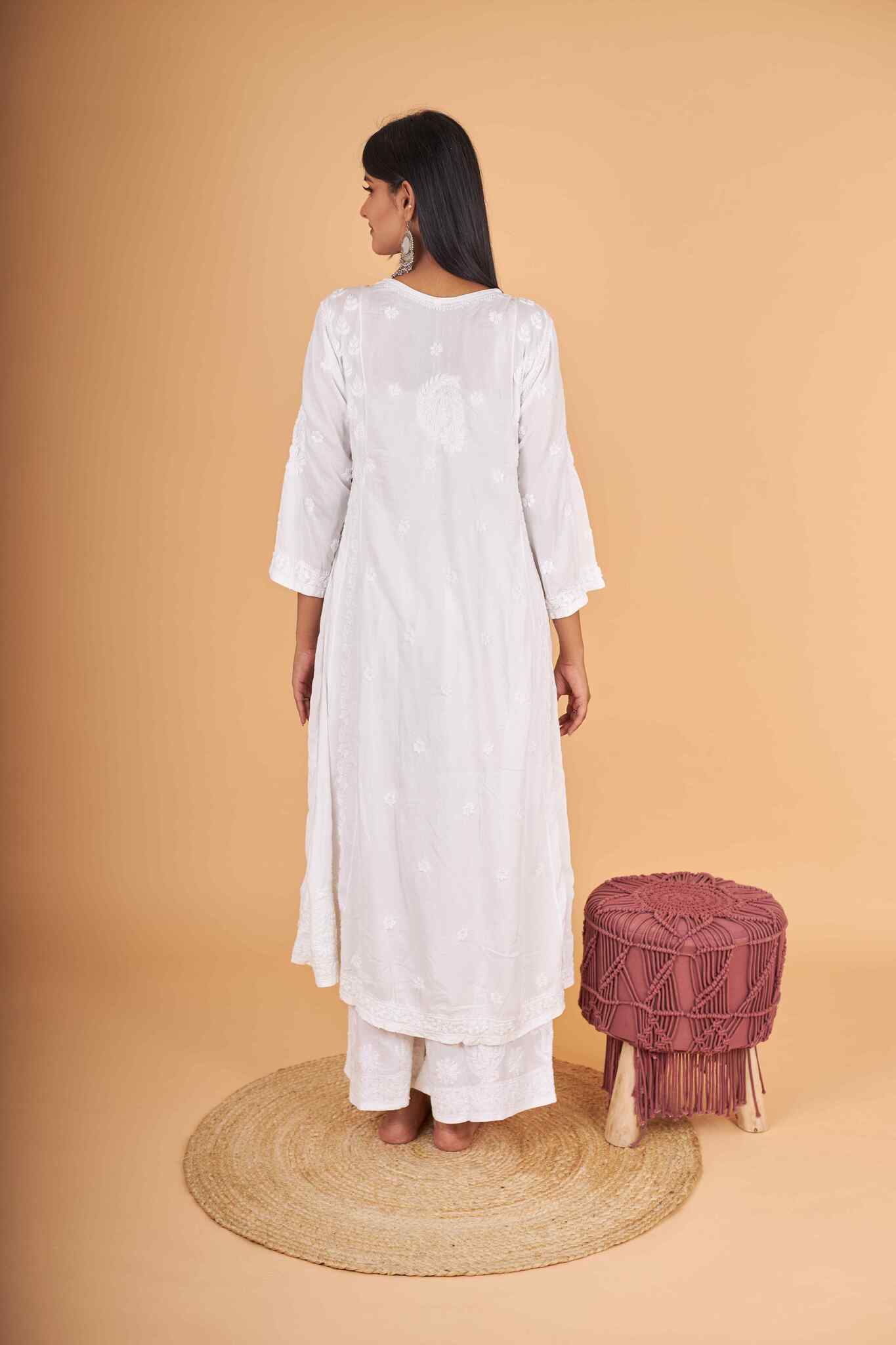 Arsh Handcrafted Kalidar White Pure Modal Gown Dress - Image 5