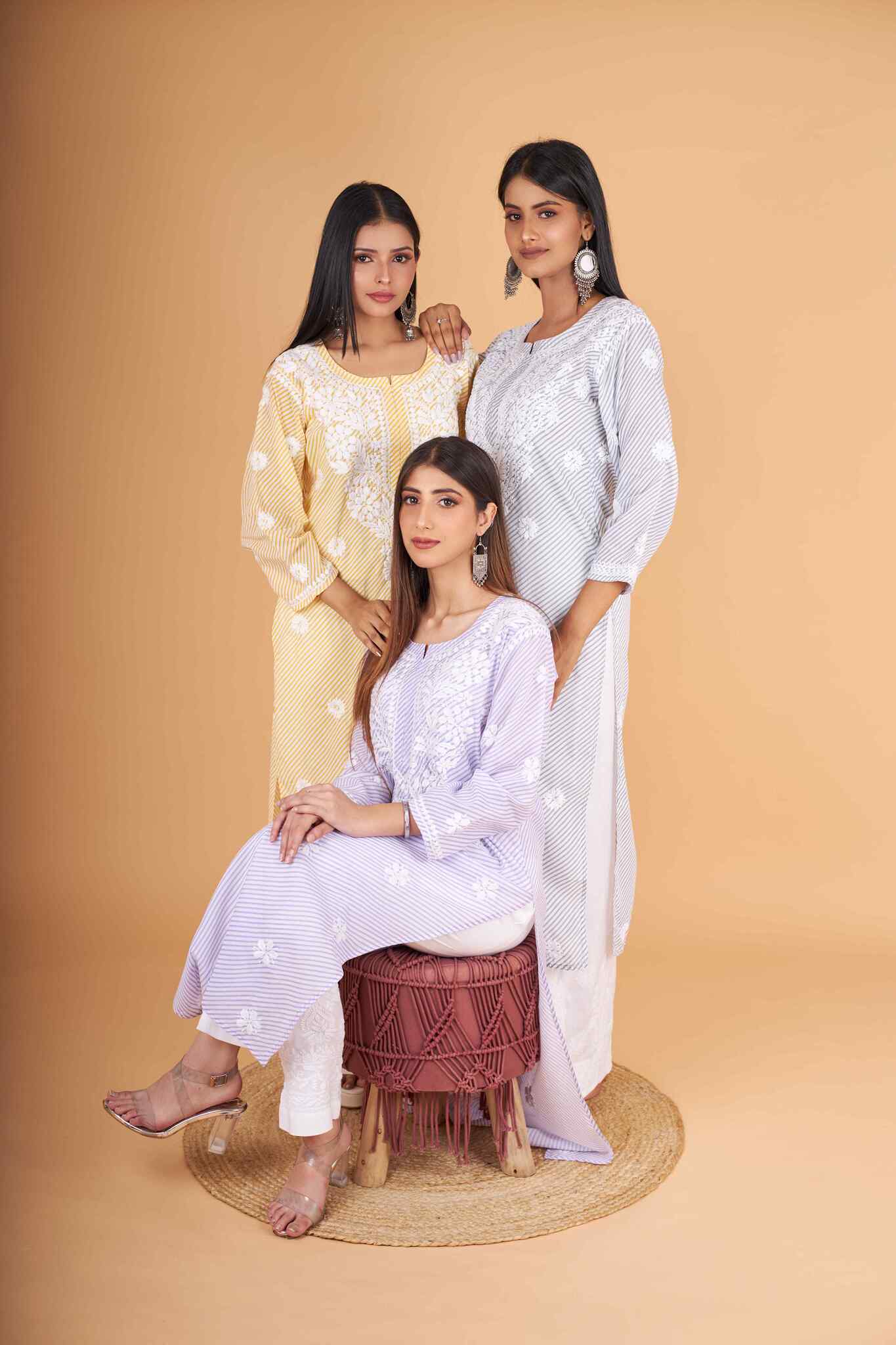 Arsh Handcrafted Leheriya Print Pure Cotton Chikan Kurti - Image 6